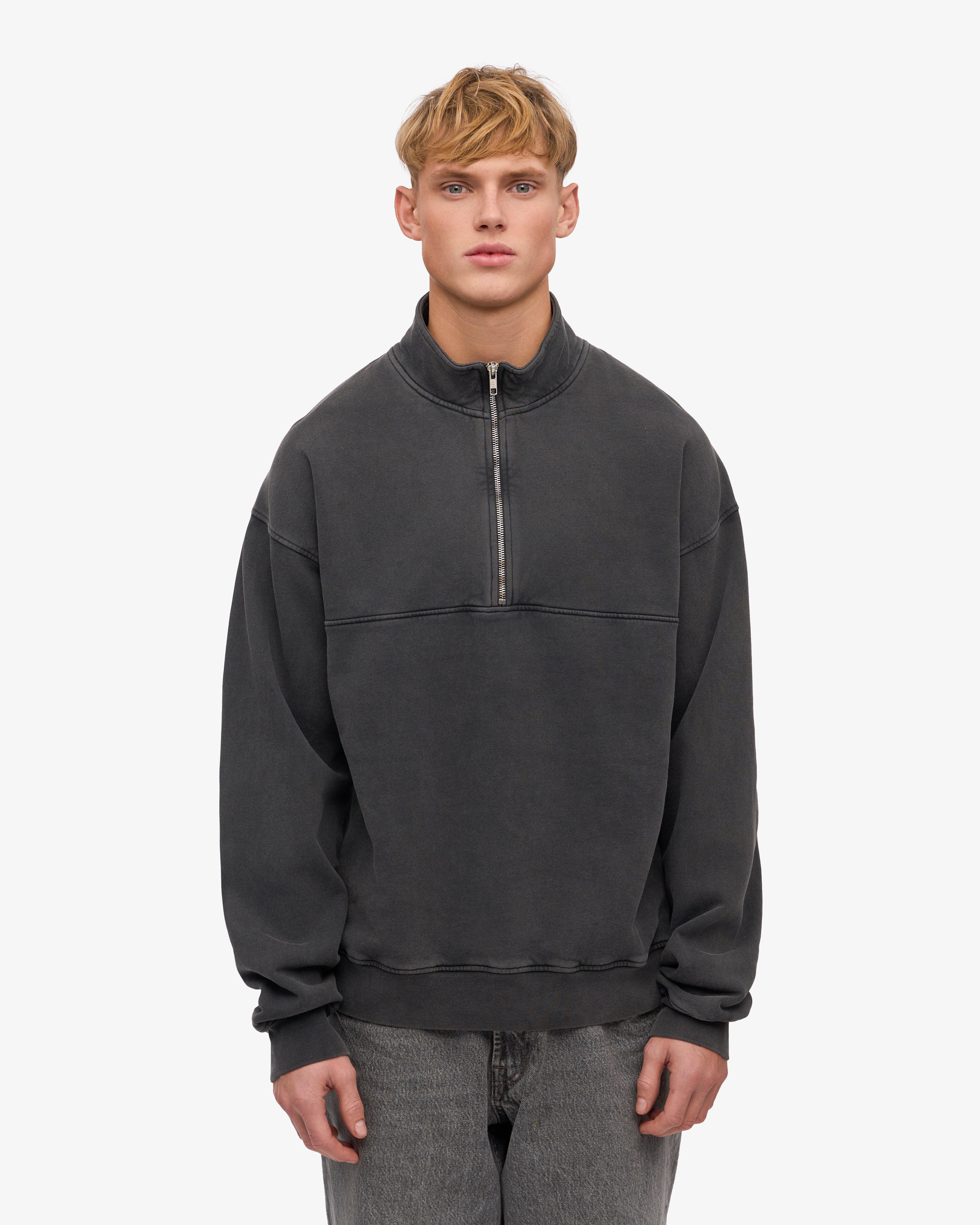 Organic Quarter Zip Sweatshirt for Men - Faded Black | Comfortable & Eco-Friendly Pullover for Casual Wear, Outdoor Activities & Layering
