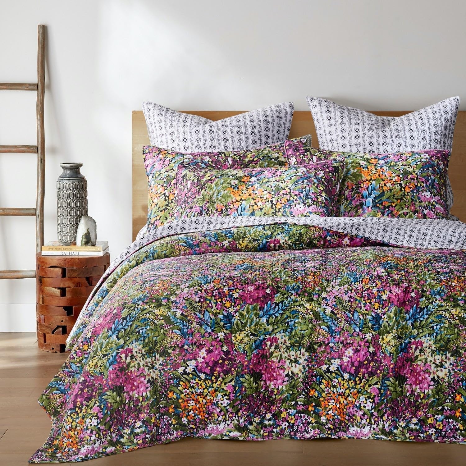 Levtex Home Basel Reversible King/Cal King Quilt Set with 2 Pillow Shams - 106x92in Quilt & 36x20in Shams - Multicolor Floral Cotton Bedding - Perfect for Master Bedroom, Guest Room & Cozy Farmhouse Decor