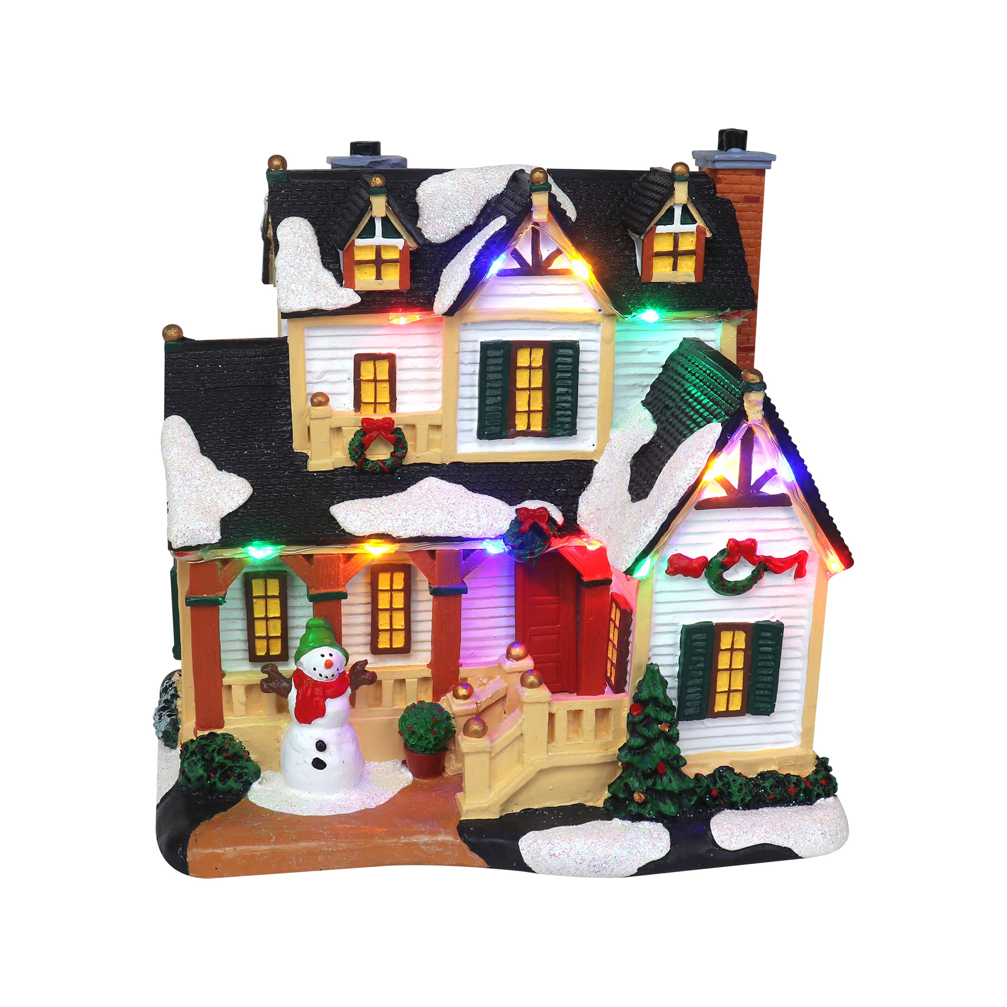Christmas Village House with Snowman - LED Lighted Musical Snow Village Collectible Building for Holiday Decor - Perfect Christmas Gift & Home Decoration for Winter, Xmas Tree Displays & Festive Mantel Decorations