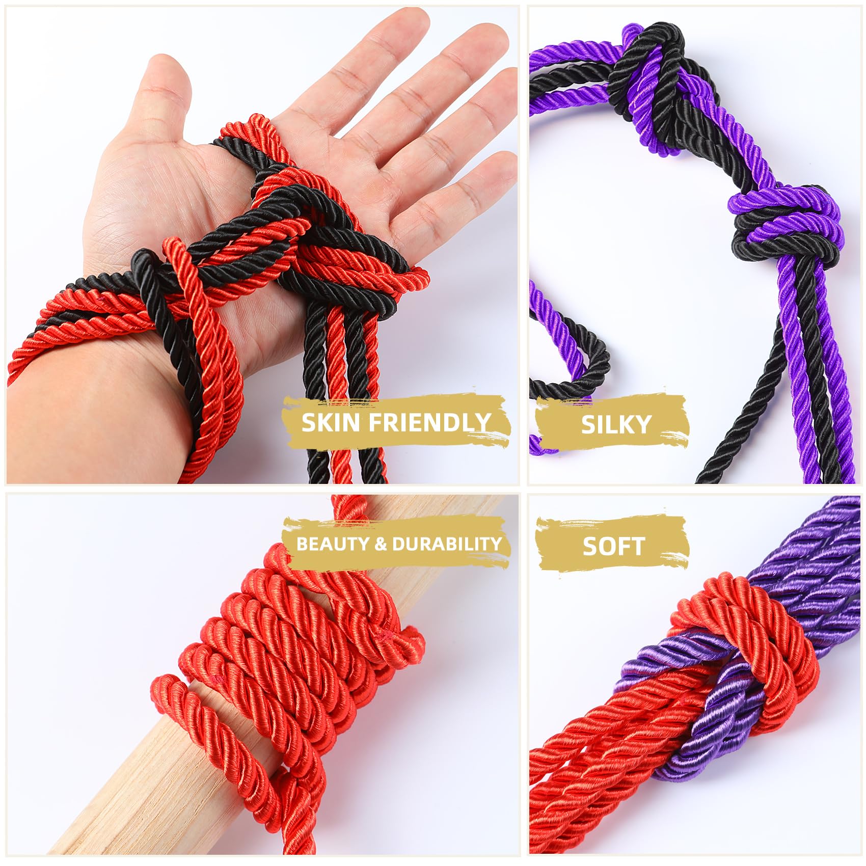 Premium BDSM Bondage Shibari Rope Kit - 32ft 8MM Soft Cotton Restraint Set for Beginners (Black/Purple) | Adult Fetish Toys for Couples, Women & Men | Perfect for Bedroom Play, Sensual Exploration & Kink Scenes