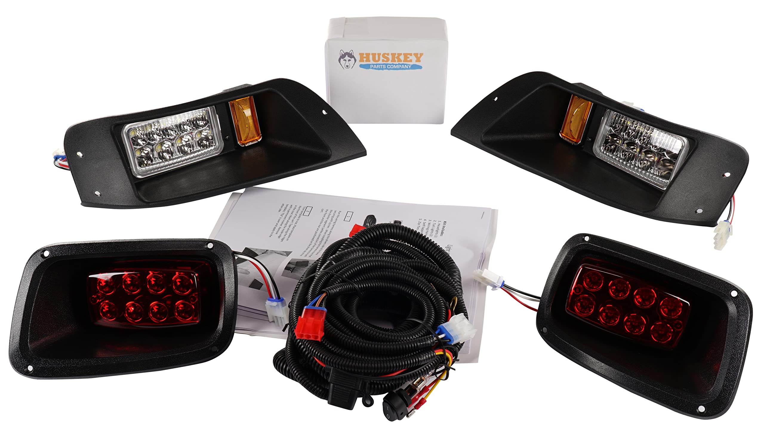 Huskey EZGO LED Light Kit - Street Legal Deluxe Ultimate 12V Light Kit for TXT Golf Cart 1996-2013 - Turn Signal Switch, Brake Lights, Horn, Hazard Lights - Perfect for Night Driving & Safety Upgrades