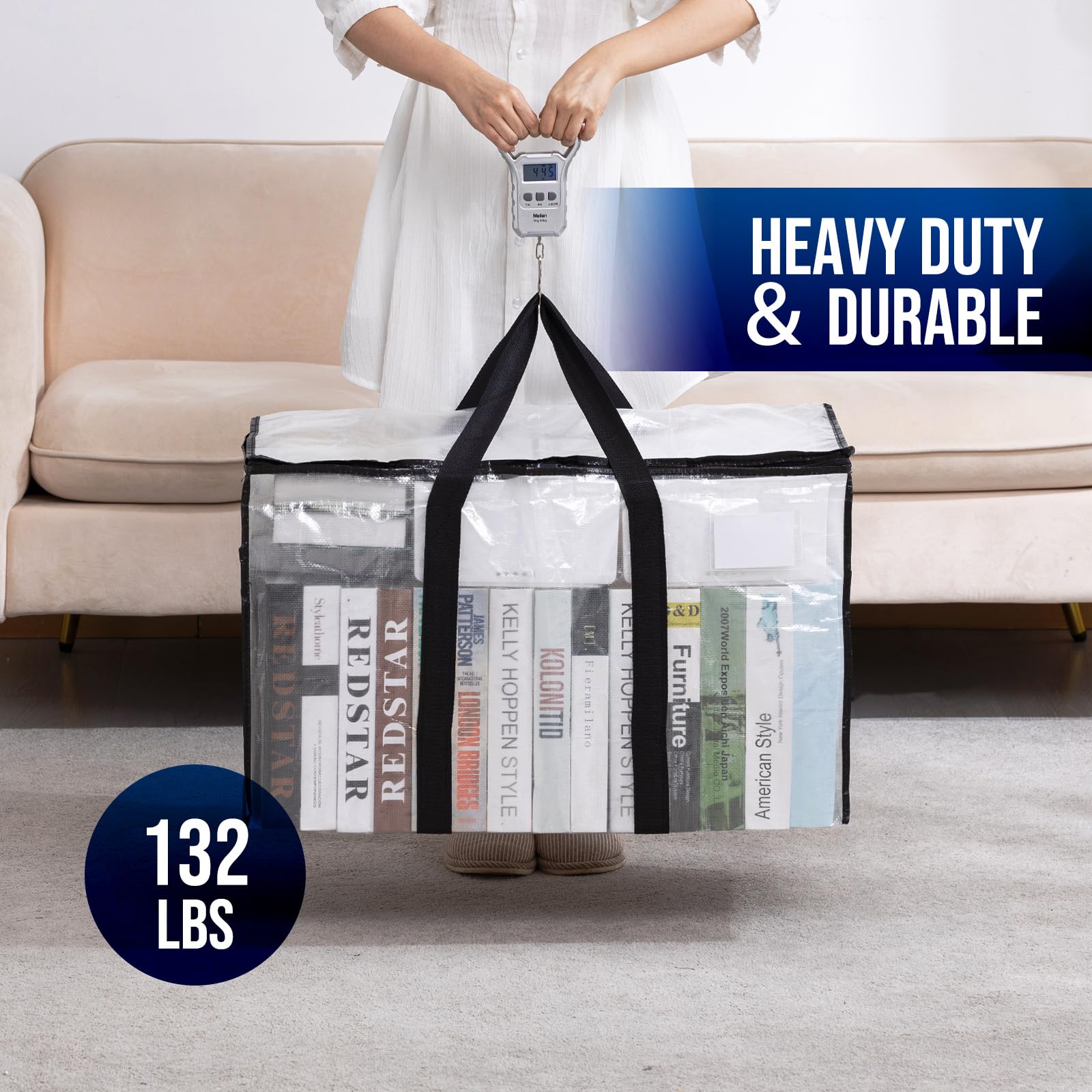 TAILI Extra Large Moving Bags - 8 Pack Clear Heavy Duty Storage Totes with Visible Window & Wrap Around Handles | Space Saving Alternative to Moving Boxes | Perfect for Home Organization, Moving Houses & Seasonal Storage