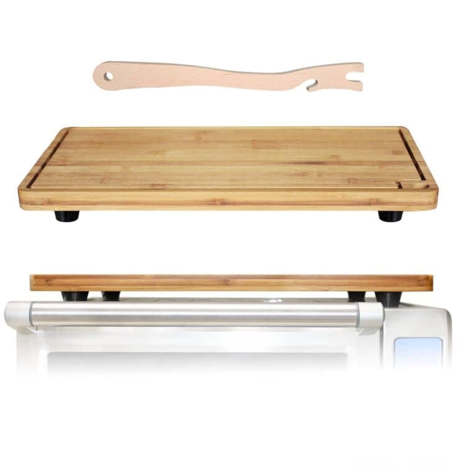 Premium Bamboo Wood Cutting Board for Breville BOV800XL 860BSS 845BSS Smart Toaster Oven - Heat Resistant with Silicone Feet & Rack Push Accessories - Space Saving Kitchen Organizer for Baking, Toasting & Meal Prep