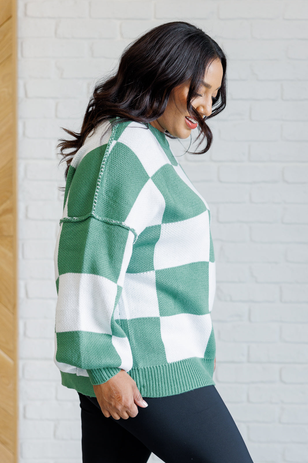 Stylish Green Checkered Sweater for Women | Trendy Oversized Knit Pullover | Perfect for Fall Fashion, Casual Outfits & Cozy Winter Layering