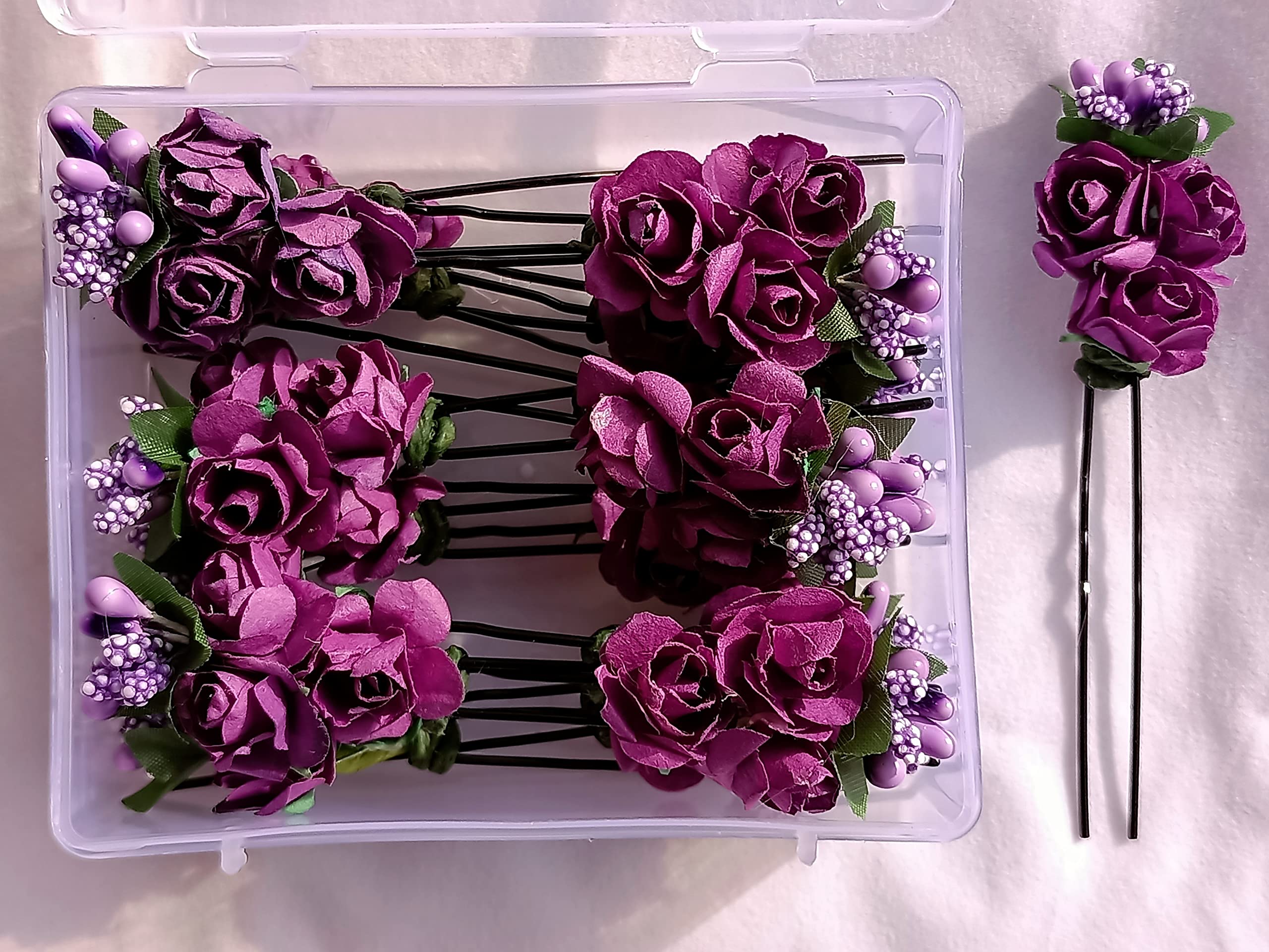 Peach & Pink Flower Juda Hair Pins for Women - 12 Pack Hair Accessories for Girls & Women, Purple Floral Hair Clips - Perfect for Weddings, Parties & Everyday Styling