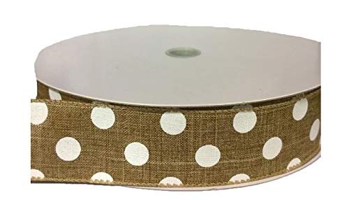 1.5 Inch x 50 Yard White Dot Natural Wired Edge Ribbon for Gift Wrapping, Wedding Decorations, and DIY Crafts