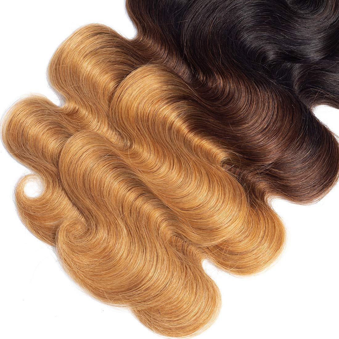 Brazilian Virgin Ombre Body Wave Hair Extensions - 3 Bundles (18/20/22 Inch) 1B/4/27 Color - 100% Unprocessed Human Hair for Natural Volume & Length - Perfect for Daily Styling, Parties & Special Occasions