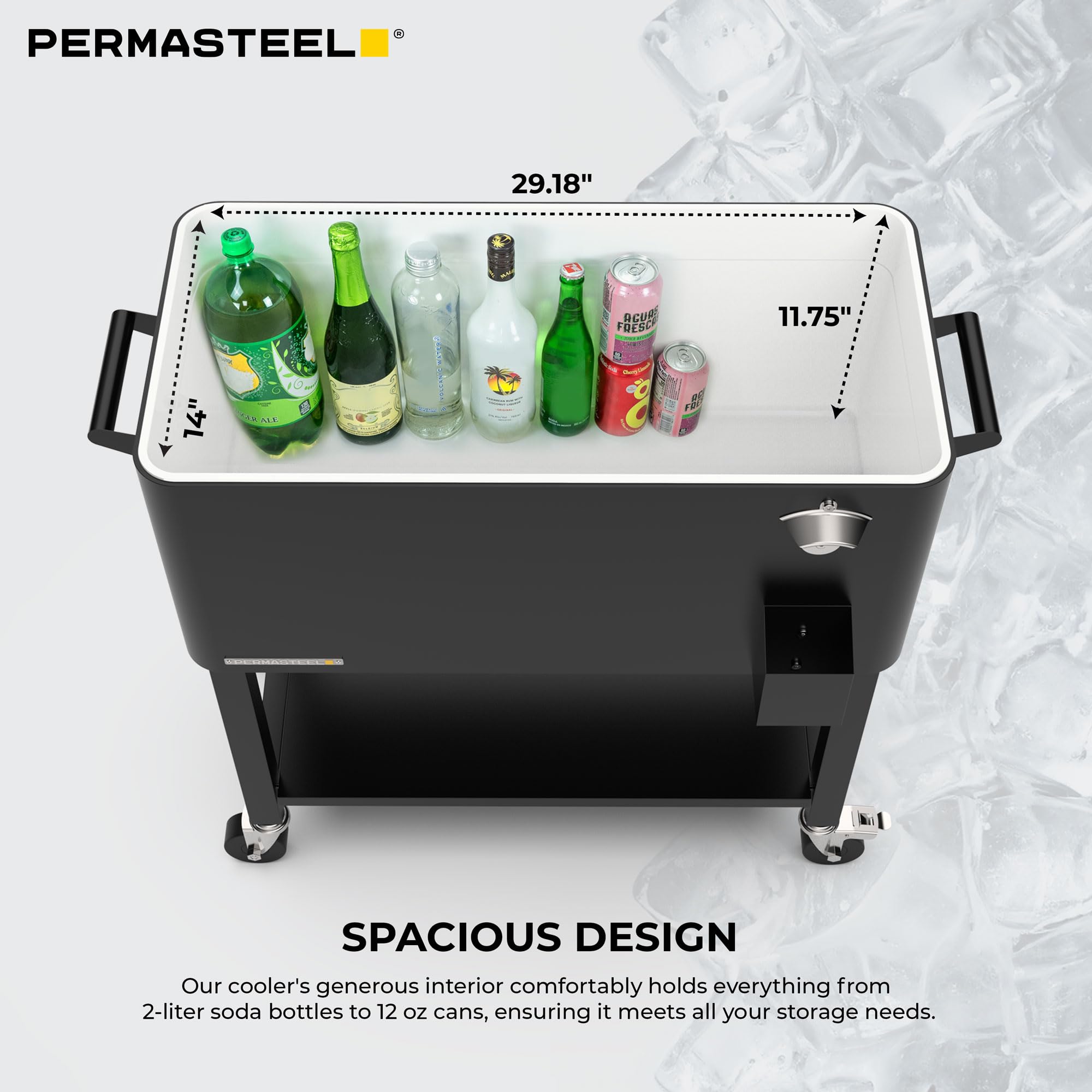 Permasteel 80-Quart Large Outdoor Cooler with Wheels & Handles - Portable Rolling Ice Chest with Detachable Basin, Stand & Bottom Storage Shelf - Perfect for Camping, Picnics, Beach Parties & Backyard BBQs - Black