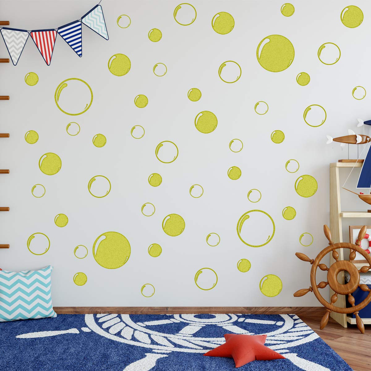 VWAQ Gold Bubble Wall Stickers - 52 PCS Peel and Stick Bathroom Decor, Waterproof Removable Decals for Home, Nursery, Kids Room - Perfect for DIY Wall Art and Interior Design