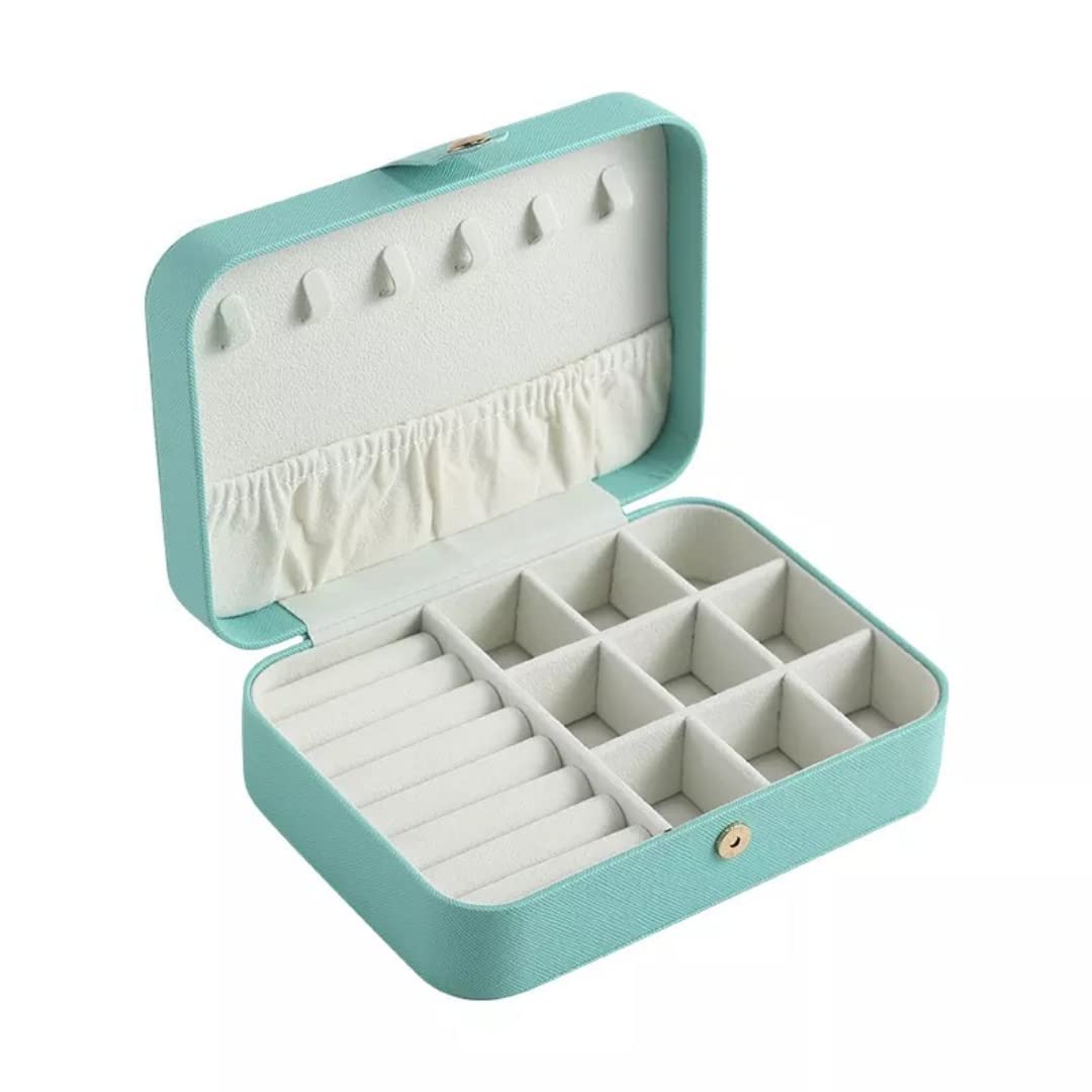 Portable Jewelry Organizer Travel Case - 2 Layer PU Leather Jewelry Storage Box for Earrings, Necklaces & Rings - Compact Elegant Jewelry Holder for Women - Perfect for Travel, Home & Office Use (Green)