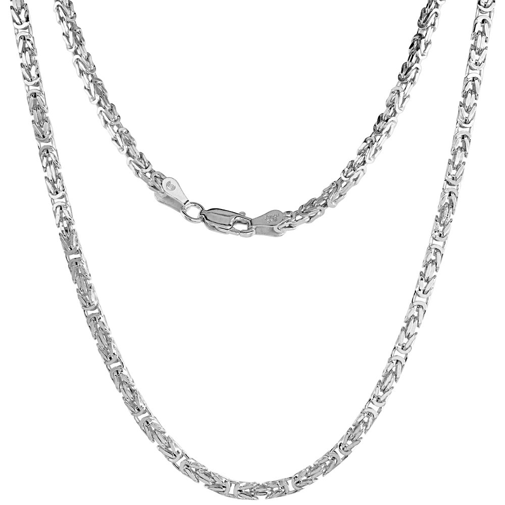 2.6mm Sterling Silver Square Byzantine Chain Necklace & Bracelet Set - Nickel Free, Hypoallergenic, Made in Italy - Sizes 7-30 Inches - Perfect for Gifts, Weddings & Everyday Elegance