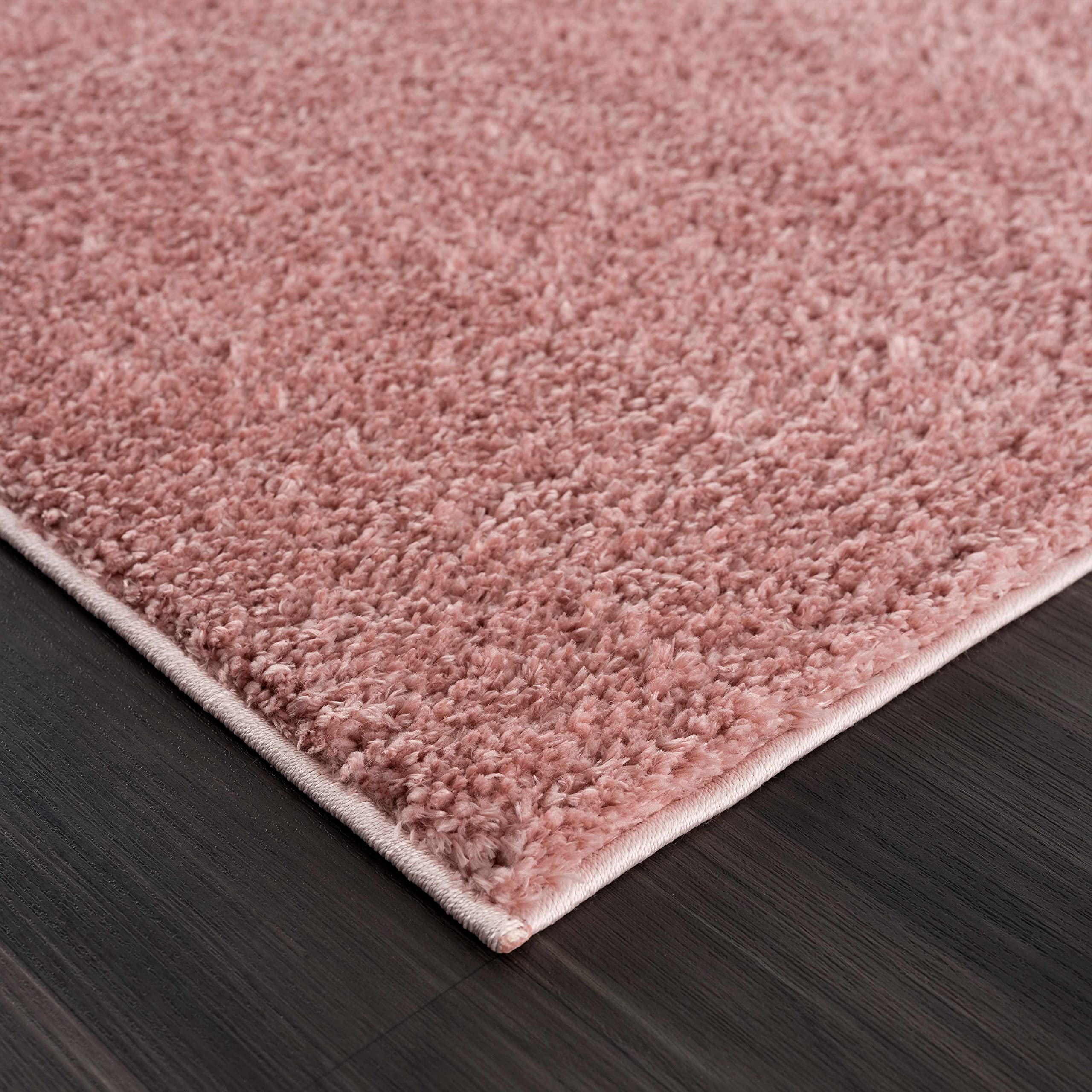 Hauteloom Machine Washable Solid Shag Rug - Soft Fluffy Plush High Pile Carpet for Living Room, Bedroom, Nursery & Dorm - Non-Slip Cozy Home Decor in Pink, Light Red, Light Burgundy - 7'10