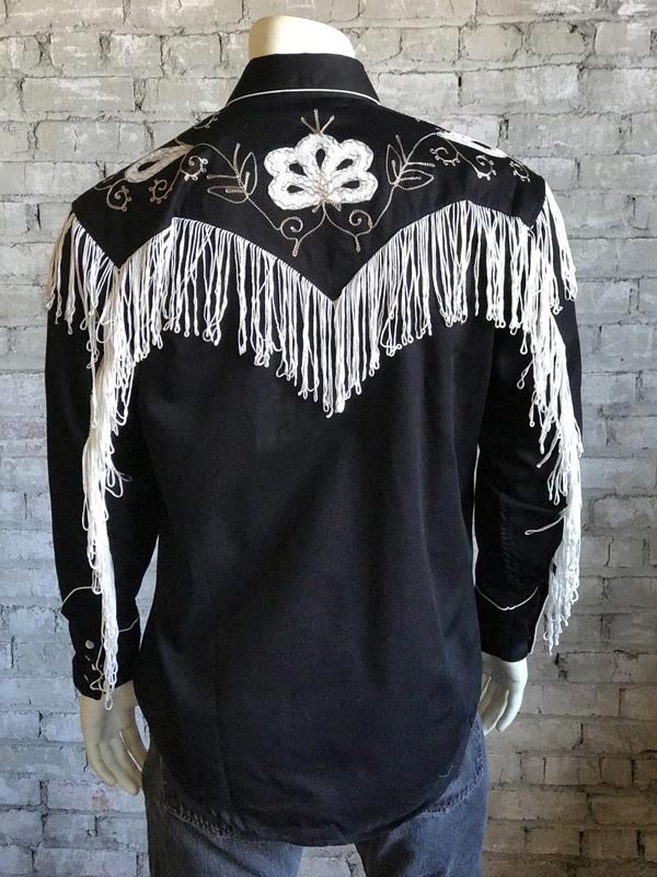 Rockmount 6723 BLK Men's Vintage Fringe Embroidered Western Shirt Black - Perfect for Country Music Concerts, Rodeos & Cowboy Themed Parties