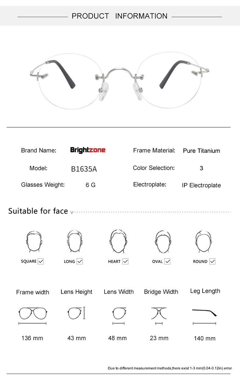 Brightzone Women's Rimless Round Titanium Eyeglasses - Lightweight & Durable Frame for Everyday Wear | Perfect for Office, Reading & Fashion Accessories