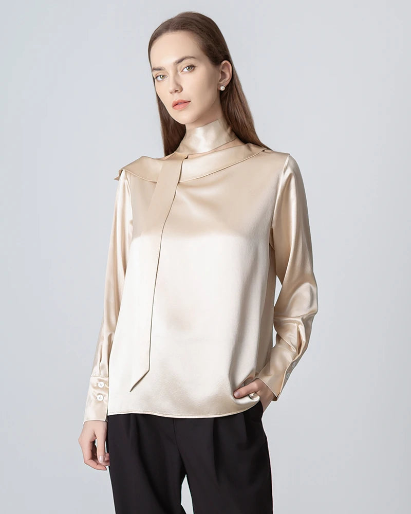 Elegant Silk Tie Neck Blouse for Women - Stylish Office & Party Wear - Perfect for Business Meetings, Weddings & Special Occasions