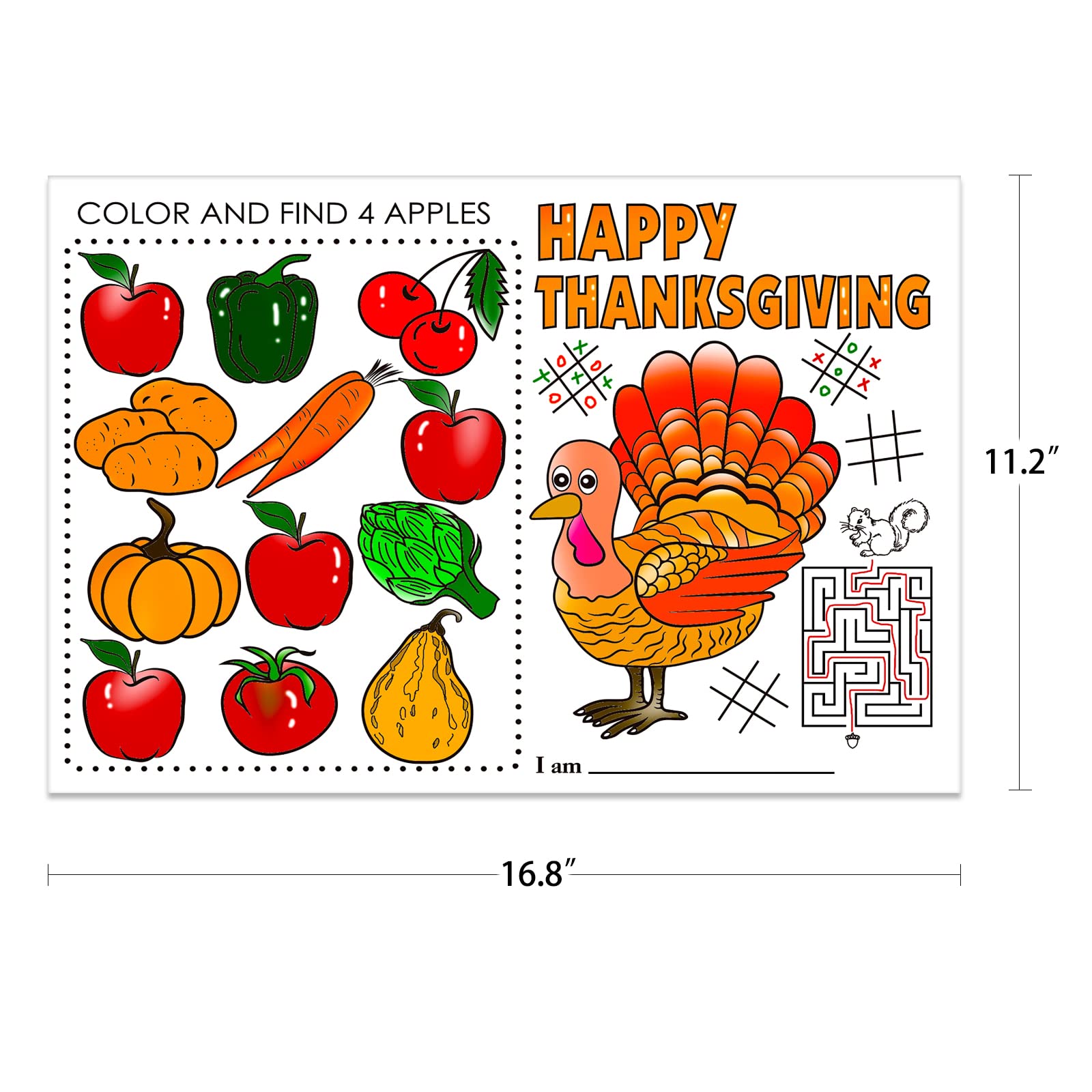 FLYAB Thanksgiving Coloring Placemats for Kids - 12 Pack 16.8