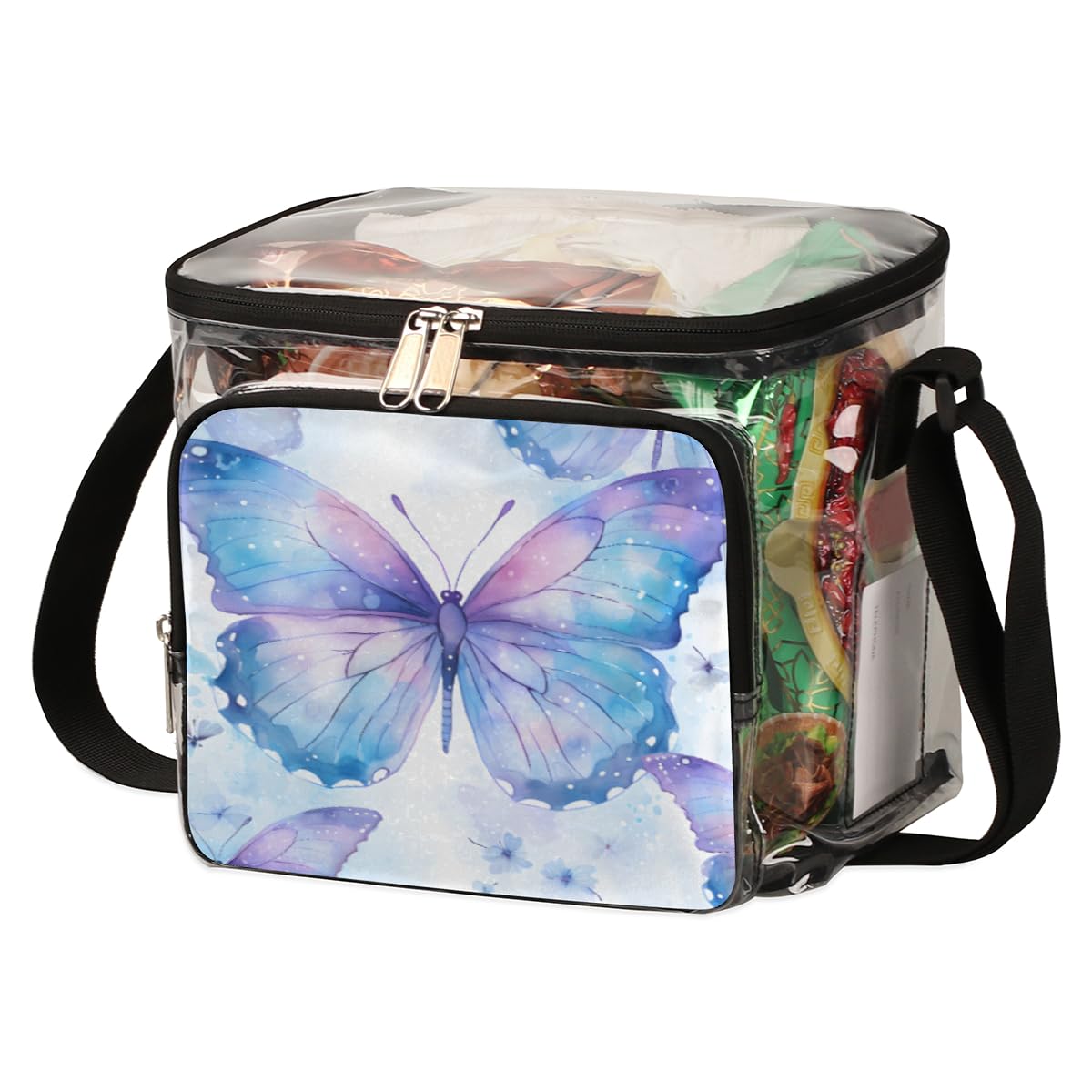 Butterfly Clear Tote Bag with Handles - Transparent Crossbody Shoulder Bag for Lunch, Travel & Outdoor Activities | Perfect for Picnics, Concerts, Sports Events & Stadium Approved | Multi-Color Fashion Accessory for Women & Girls