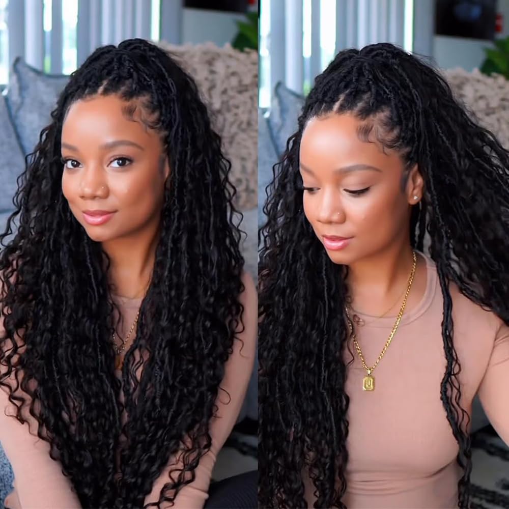 22inch Pre-Looped Crochet Locs with Human Hair Curls | Soft Messy Boho Dreadlocks with Curly Ends | 72 Locs for Women | Perfect for Protective Styling, Natural Hair Care & Festival Looks