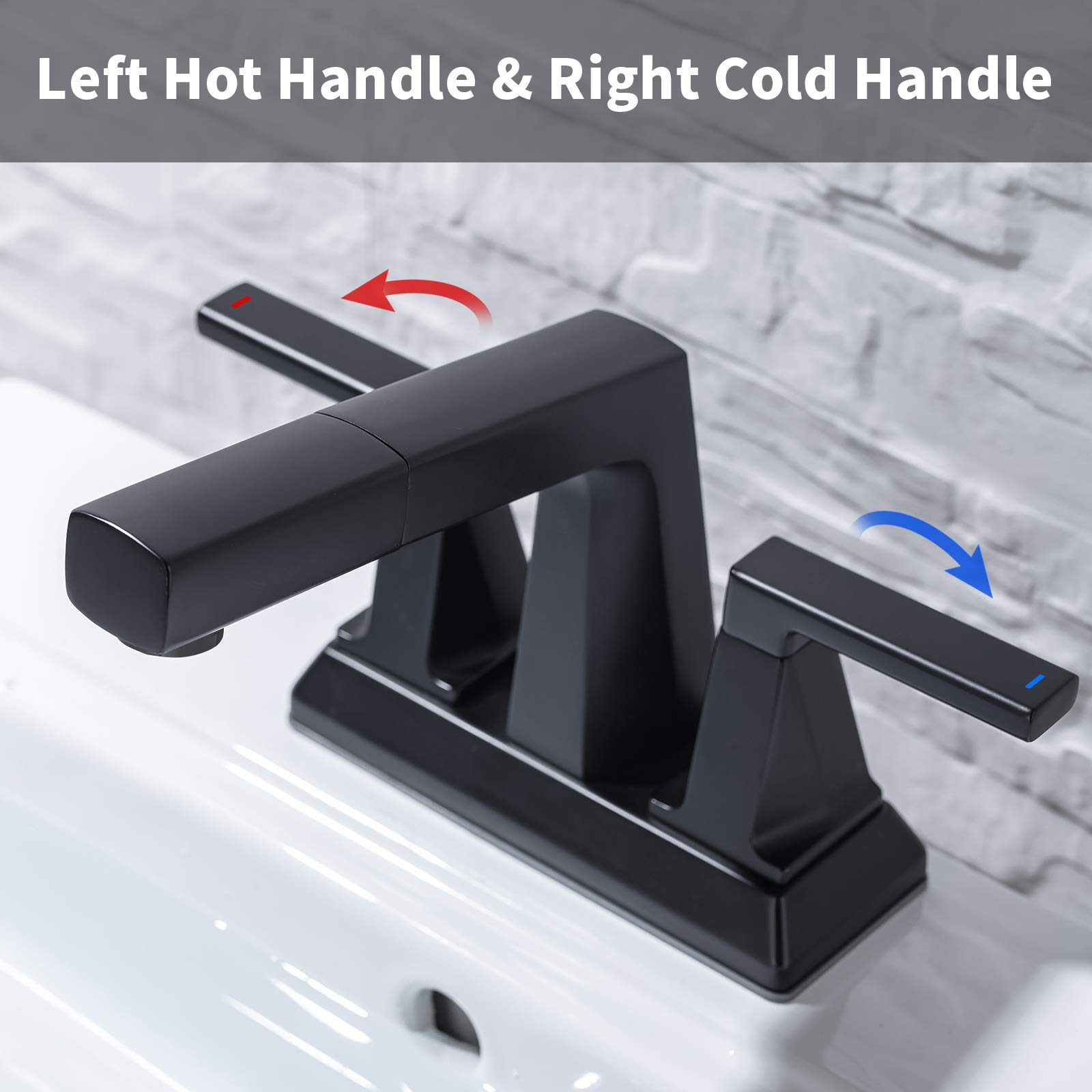 KAIYING 2-Handle Centerset Bathroom Sink Faucet - Black Modern 3-Hole Vanity Faucet with Pull-Out Sprayer, 4