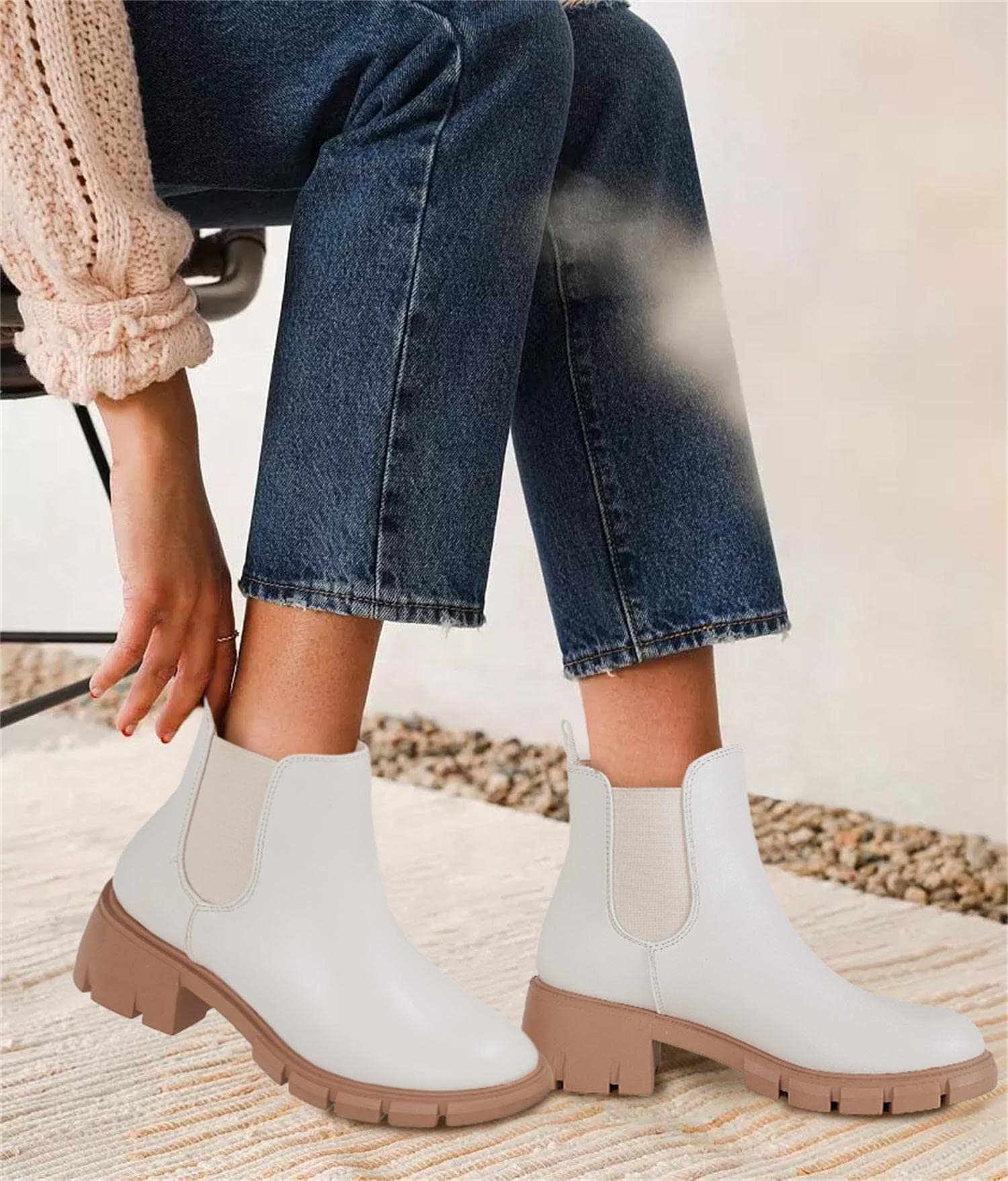 GitHubafuil Women's Chelsea Boots - Fashion Platform Chunky Block Heel Slip-On Combat Ankle Booties | Perfect for Casual Outfits, Work & Winter Wear