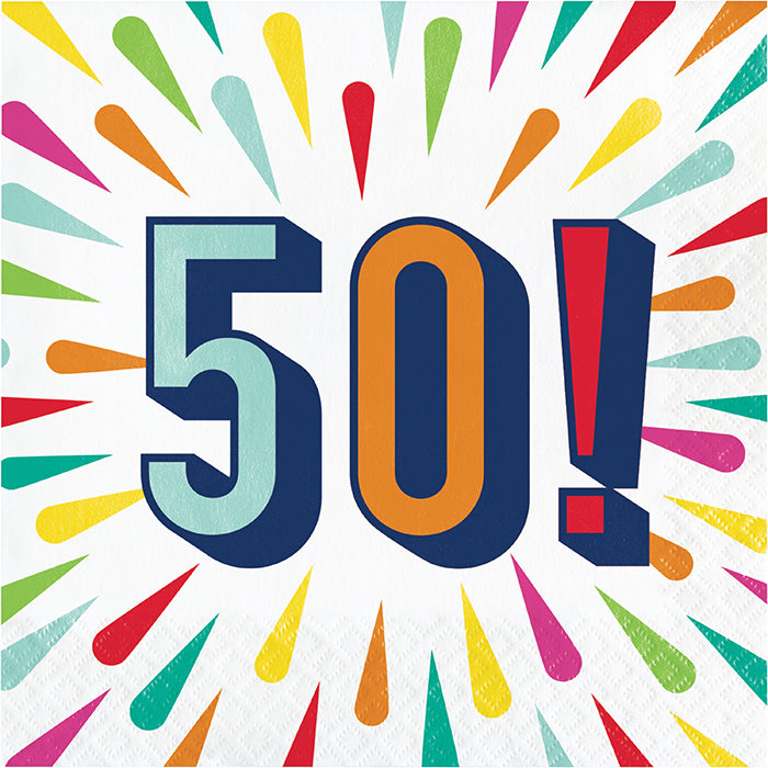 50-Pack Colorful Birthday Burst Luncheon Napkins - 16