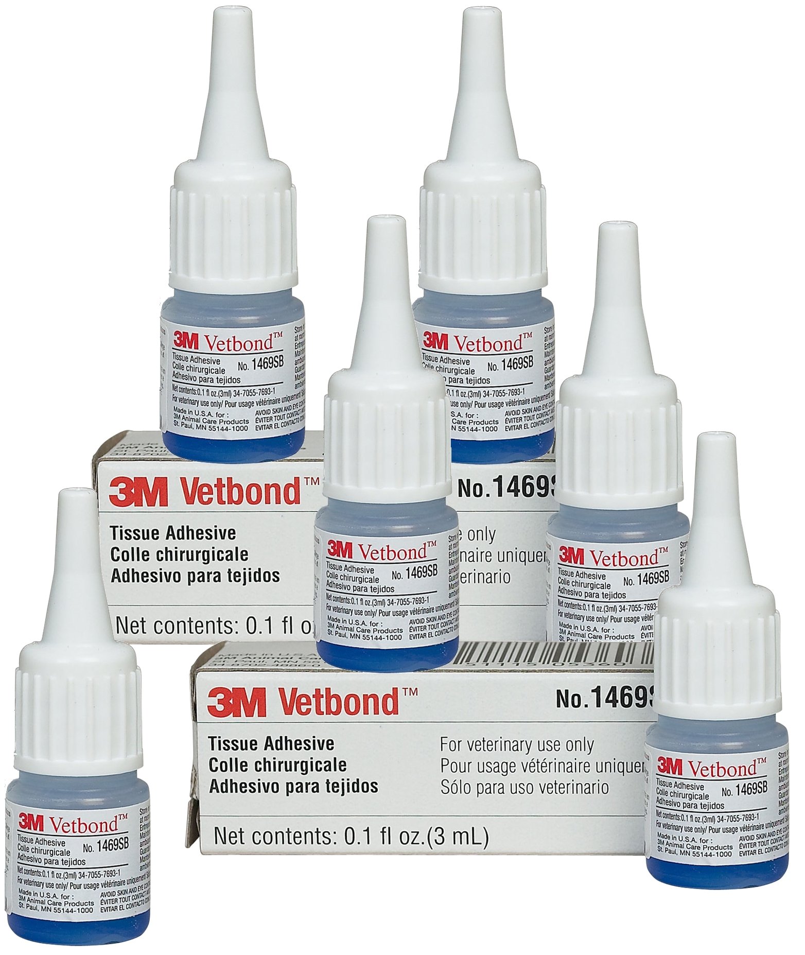 3M Vetbond Tissue Adhesive for Wound Closure - 6 Pack of 3ml Bottles with MSDS | Surgical Glue for Veterinary Use, Pet First Aid & Minor Wounds | Ideal for Animal Clinics, Home Pet Care & Emergency Kits