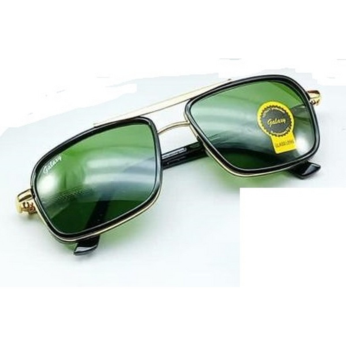 Stylish Rectangle Metal Sunglasses with G15 Glass Lens - Gold Frame & Black Front - UV Protection, Polarized, Fashionable for Men & Women - Perfect for Driving, Beach, Outdoor Activities