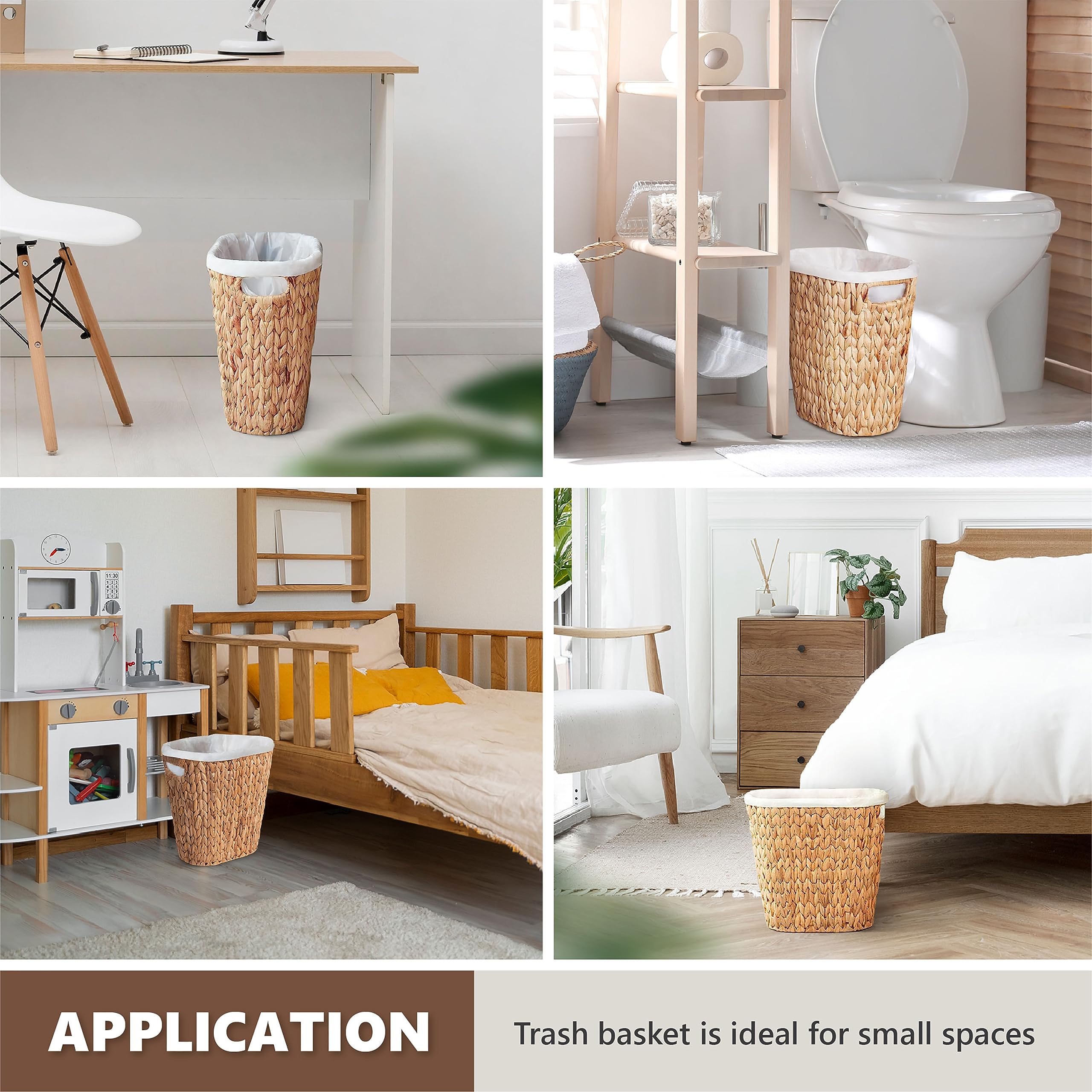 Eco-Friendly Wicker Trash Can - Handwoven Water Hyacinth Waste Basket with Built-in Handles for Bathroom, Bedroom, Office & Living Room | Small Space Storage Solution | Perfect for Home Decor & Organization (1 Pack)