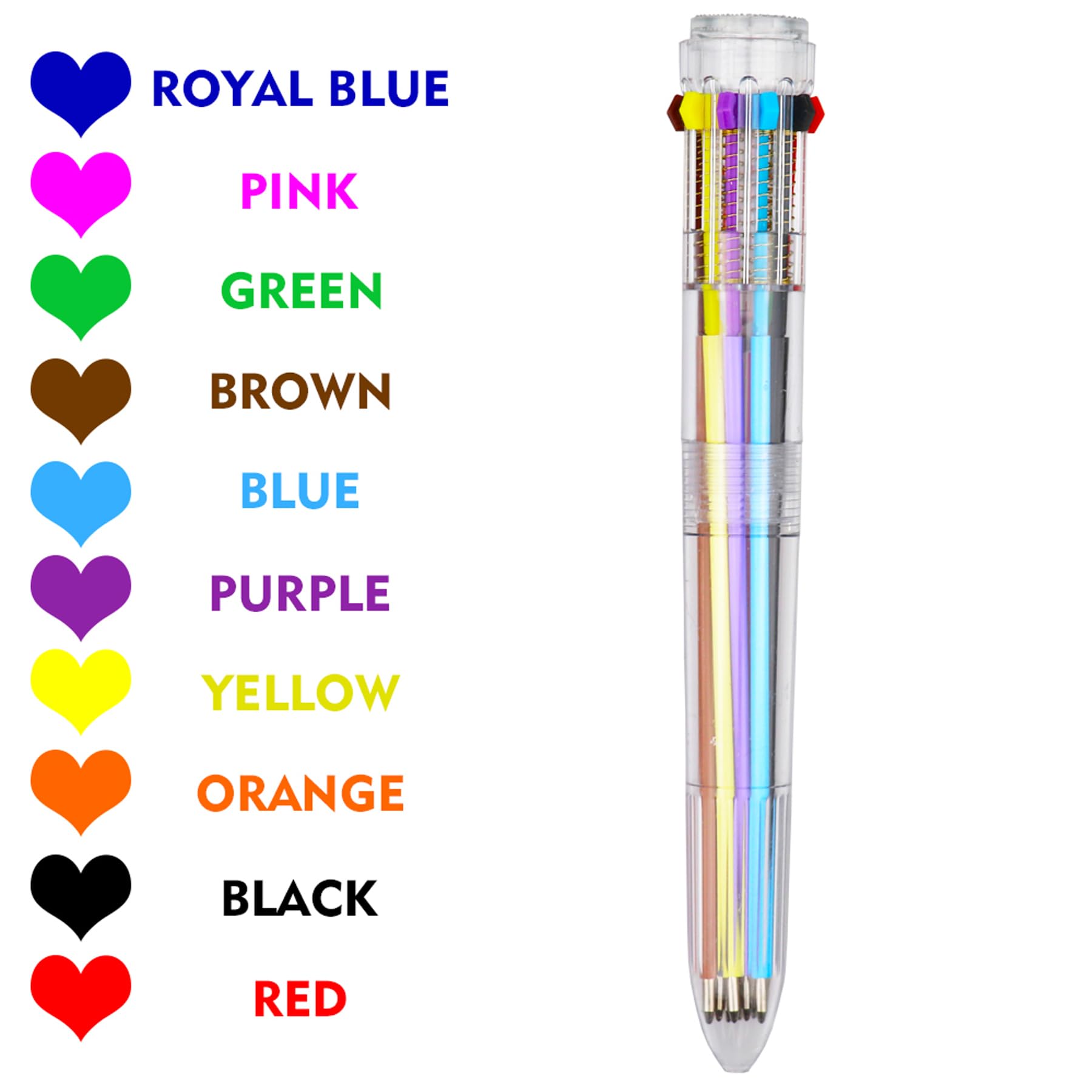 HeTaoCat 10-in-1 Multicolor Retractable Ballpoint Pens - 0.5mm Fine Point, 10 Vibrant Colors, Transparent Barrel for Smooth Writing | Perfect for Office, School, Note Taking, Journaling & Art Projects