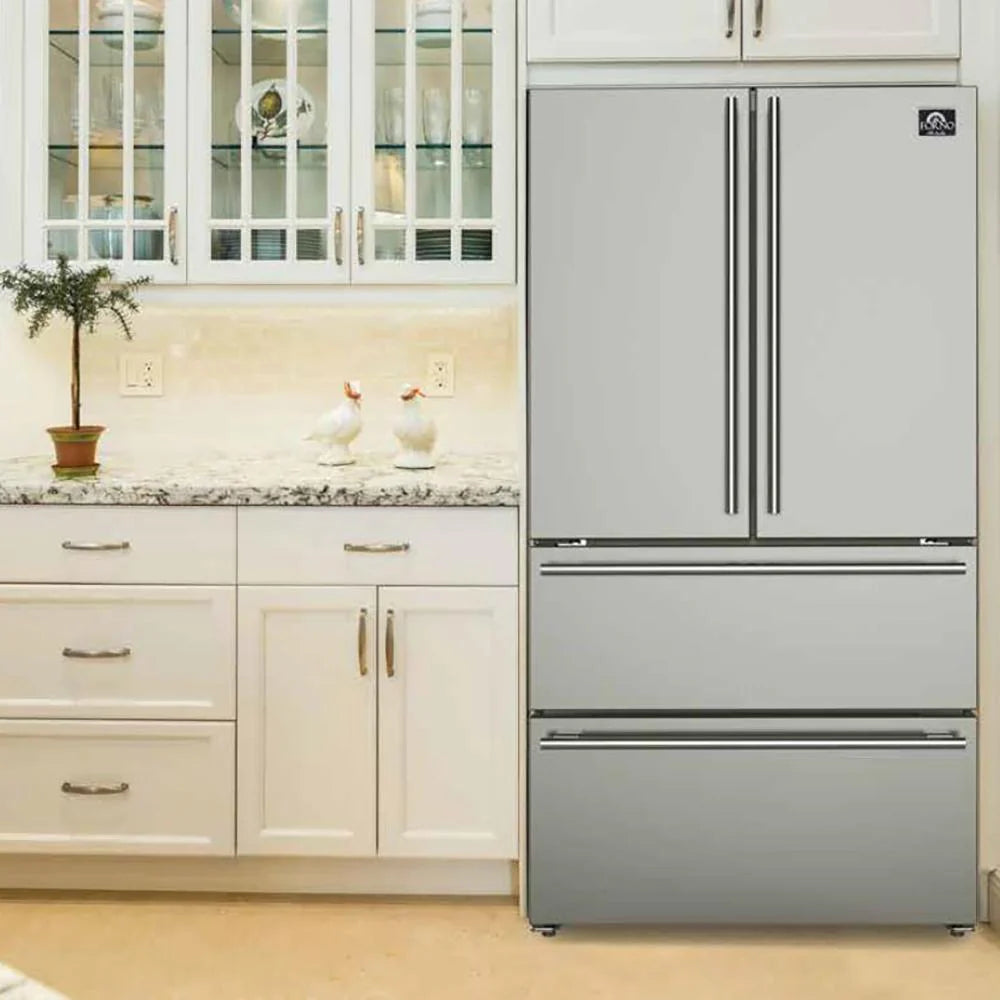 FORNO 2-Piece Stainless Steel Appliance Package - 30 Inch Gas Range & 36 Inch French Door Refrigerator (FBDL 020 02 US) | Perfect for Modern Kitchens & Home Renovations