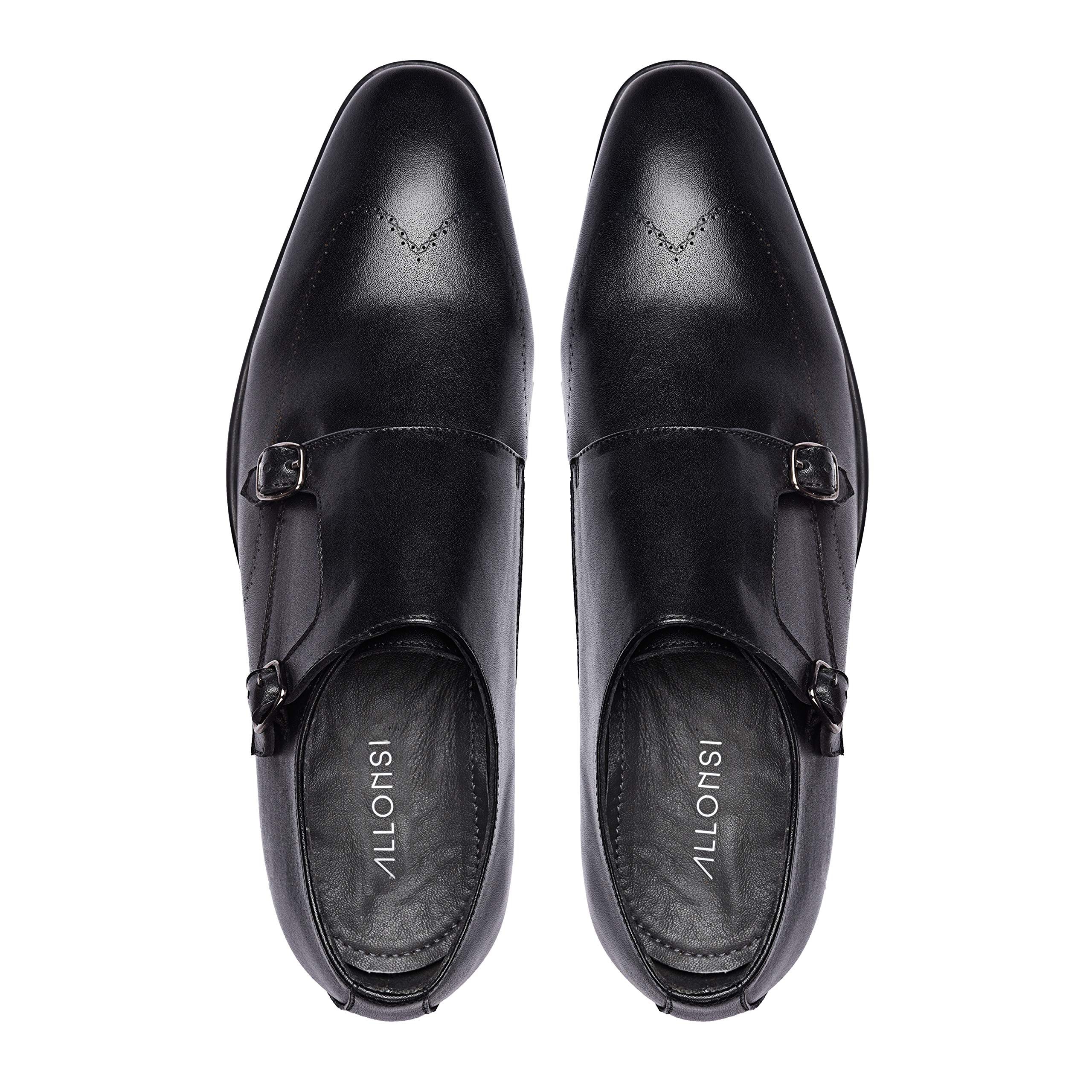 Melvin Men's Luxury Genuine Leather Wingtip Monk Strap Dress Shoes - Handcrafted Formal Business Shoes with Lightweight TPR Sole - Perfect for Weddings, Office & Special Occasions