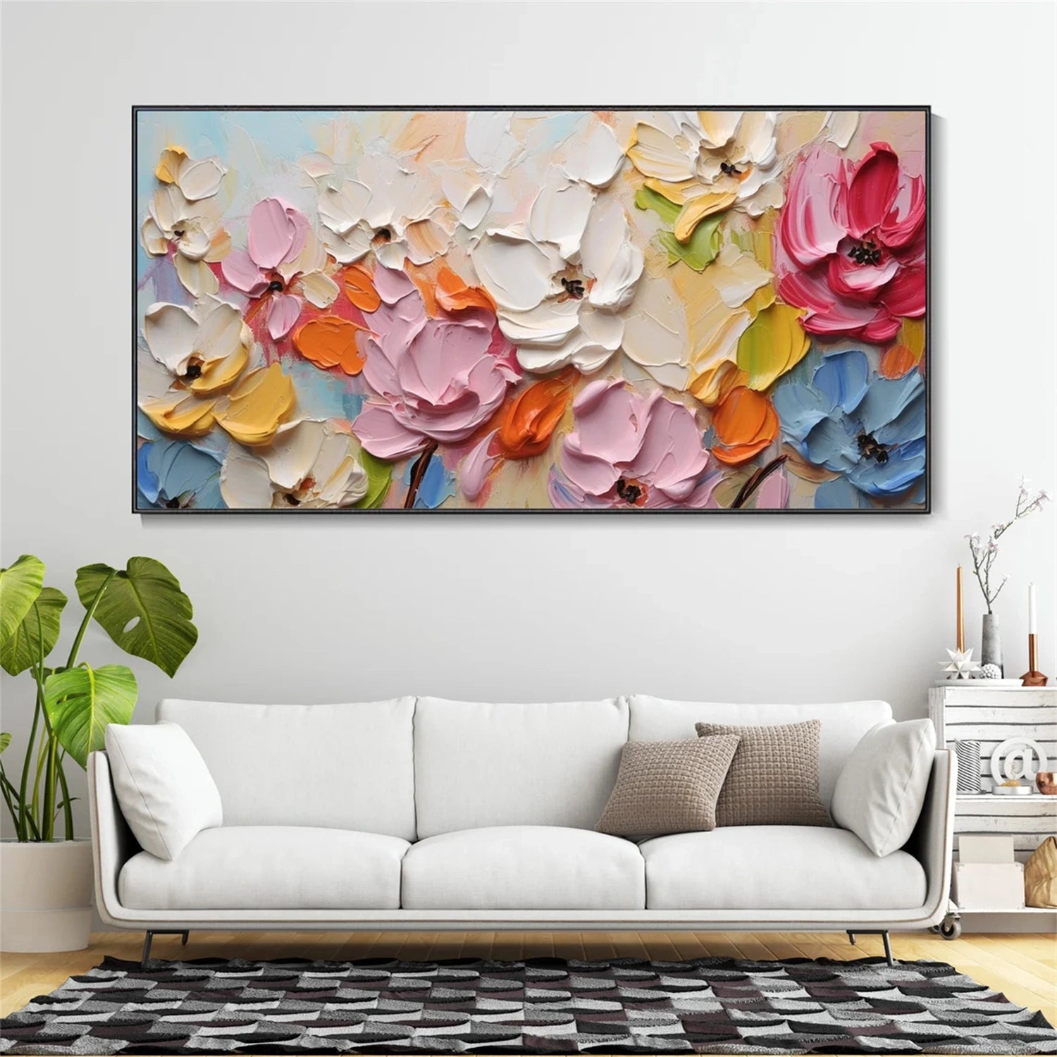 Beautiful Flower and Tree Painting #FT120 - Handmade Canvas Art for Home Decor, Living Room, Bedroom, and Office Wall Decor