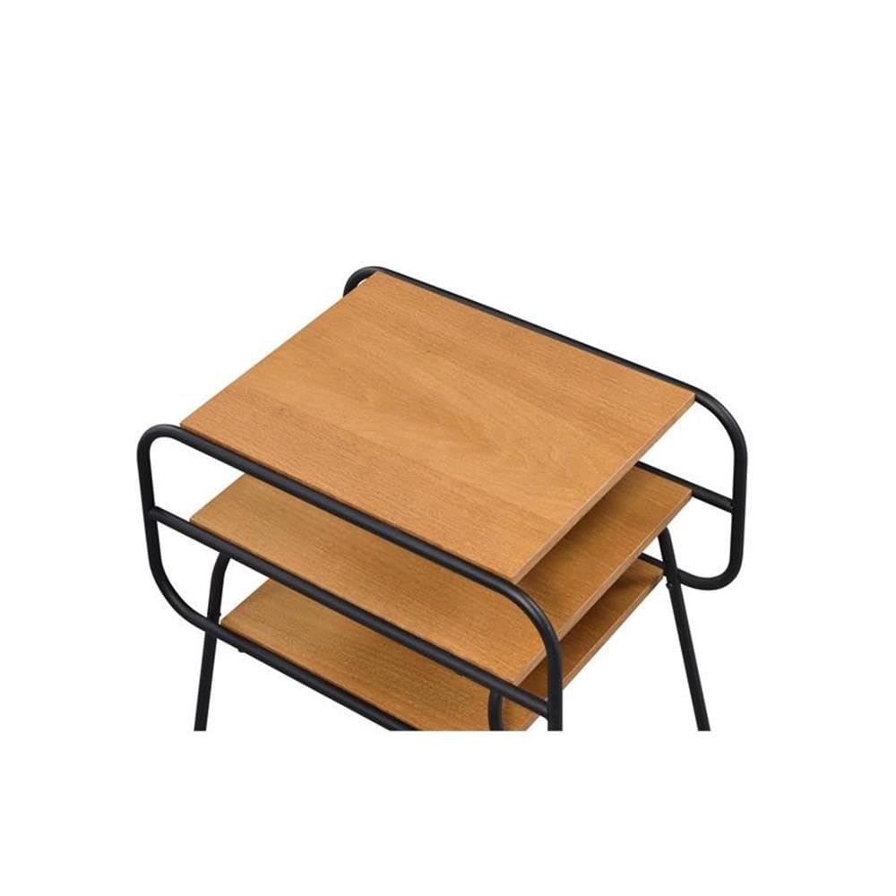 Acme Kaseko Square Wooden Side Table with 2 Shelves - Solid Oak End Table with Black Finish | Perfect for Living Room, Bedroom or Office Decor