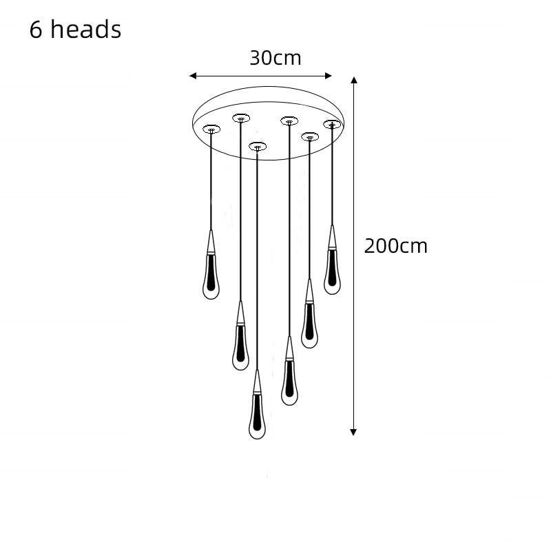 Crystal Drops Staircase Chandelier - Elegant Modern Glass Pendant Light Fixture for Foyer, Stairwell & Grand Entrance Lighting | Dimmable LED Chandelier for Home Decor