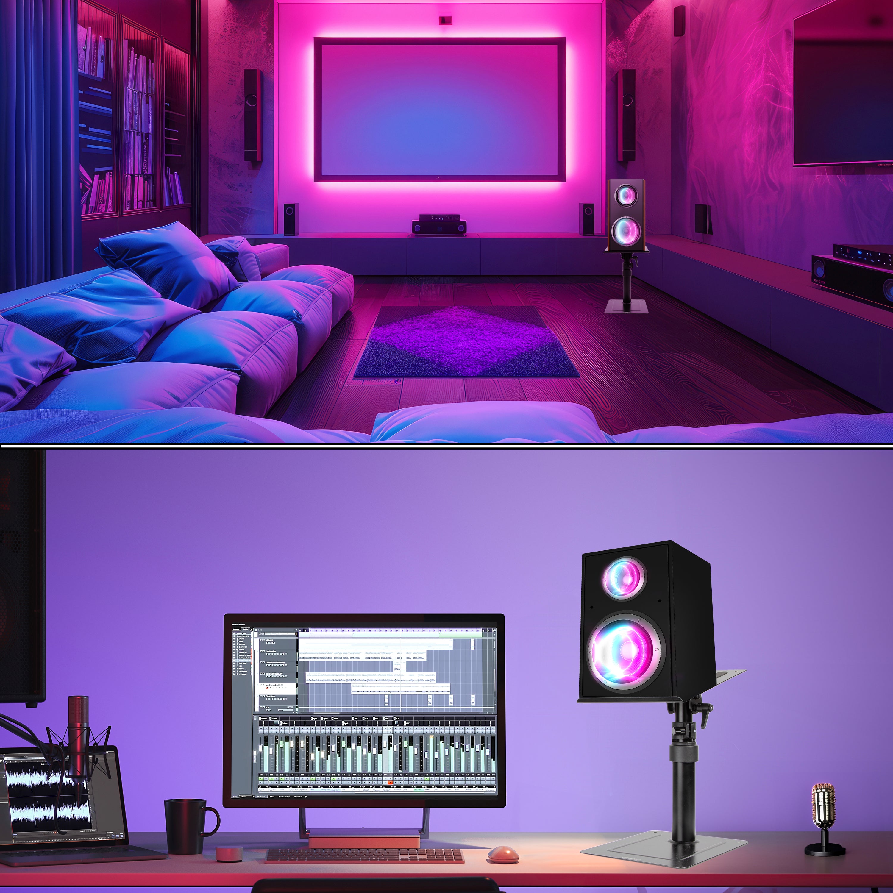 Duronic SPS20 Adjustable Speaker Stands - Height & Tilt Desk Mount for Bookshelf Speakers | Home Theater, Gaming & Music Studio Setup | Perfect for Surround Sound & PC Audio Systems
