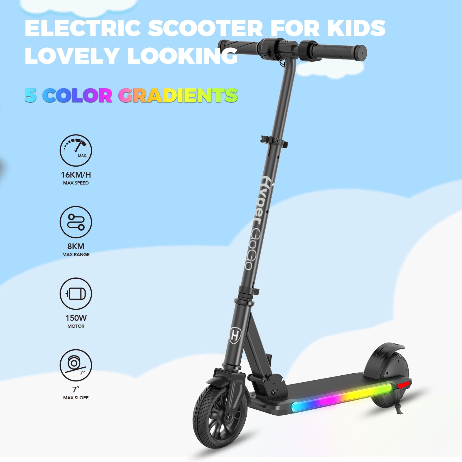 Best Electric Scooter for Kids Ages 8-12 with Rainbow LED Lights & Adjustable Speed - Foldable Lightweight Design for Commuting to School & Neighborhood Fun