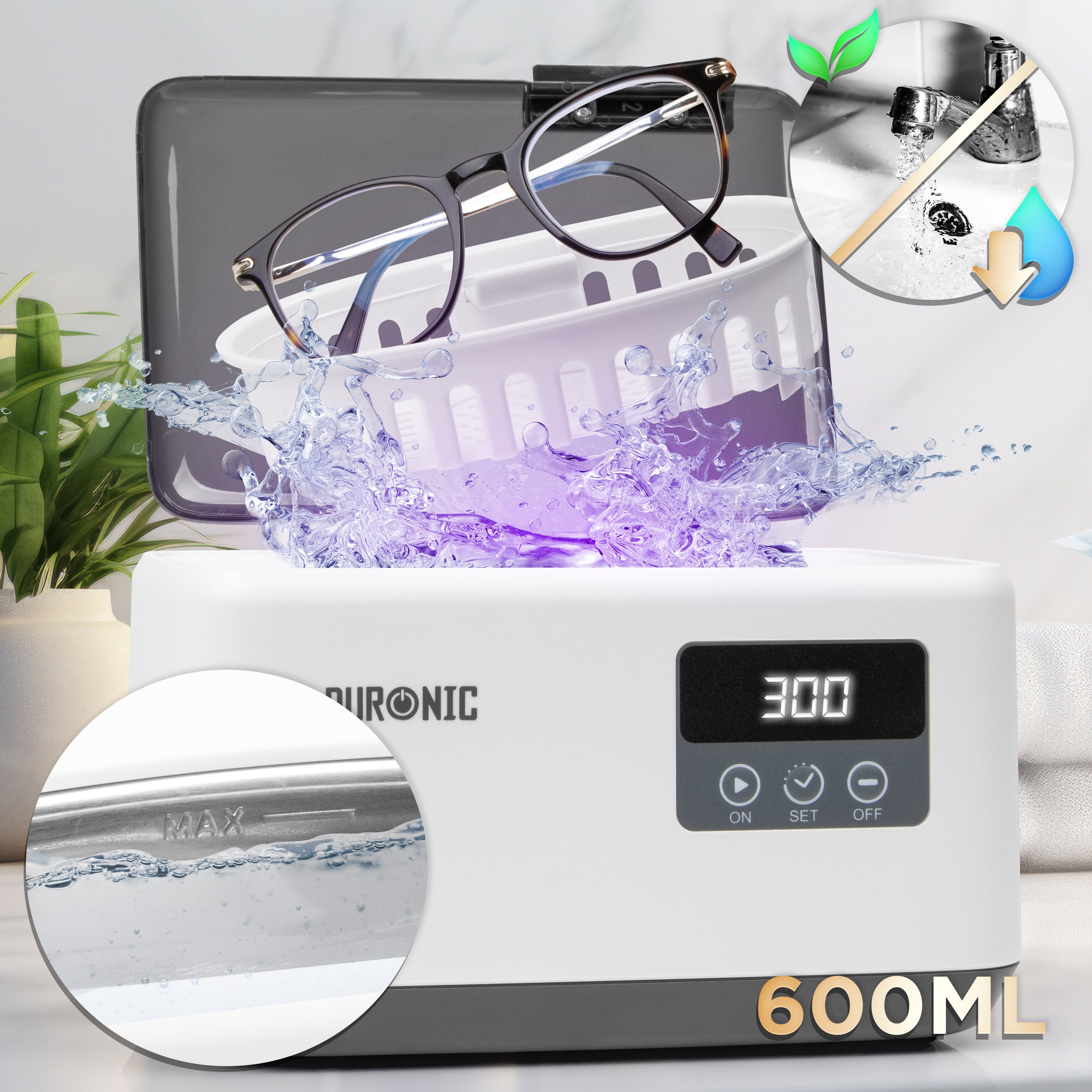 Duronic UC60 Ultrasonic Jewelry Cleaner - 600ml Portable 50W Watch & Jewelry Cleaner with 53KHz Frequency - Compact Ultrasonic Cleaner for Rings, Glasses, Dentures - Perfect for Home & Travel Use