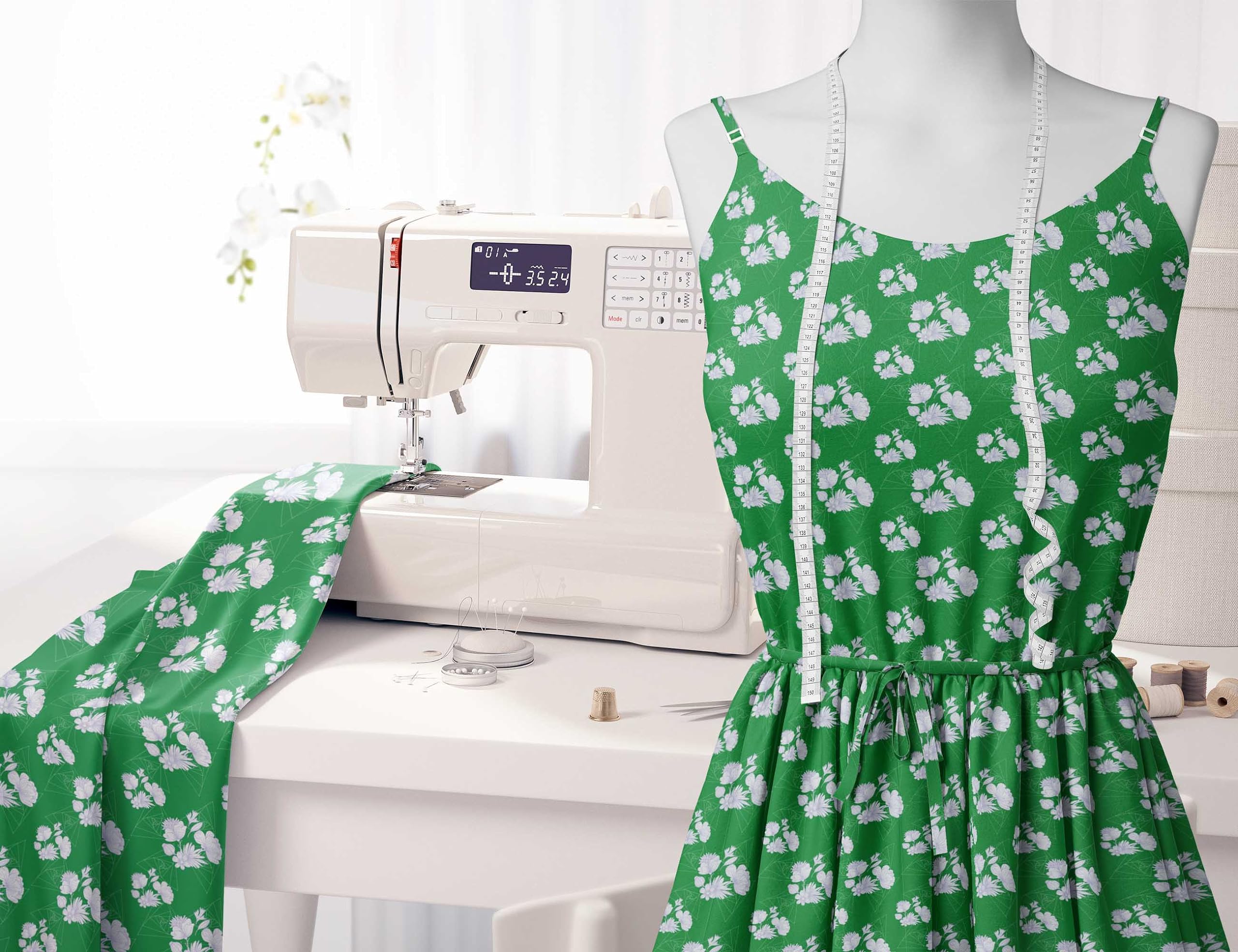 Soimoi Moss Green Georgette Fabric by The Yard - 42 Inch Wide Floral & Geometric Printed Textile for DIY Crafts, Dresses, Curtains, and Home Decor