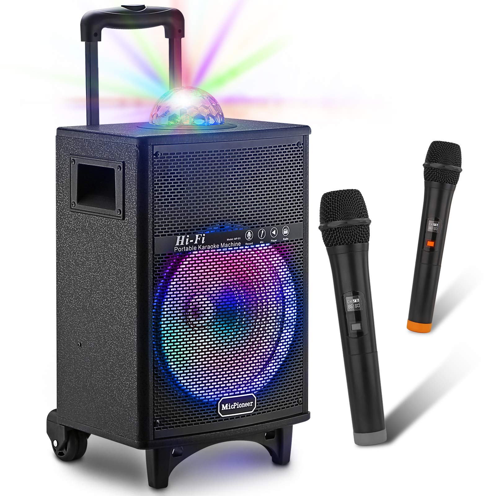 Portable Bluetooth Karaoke Machine with 2 Wireless Microphones & Disco Lights - Perfect for Adults, Kids, Boys & Girls - Ideal for Home Parties, Outdoor Gatherings & Birthday Gifts