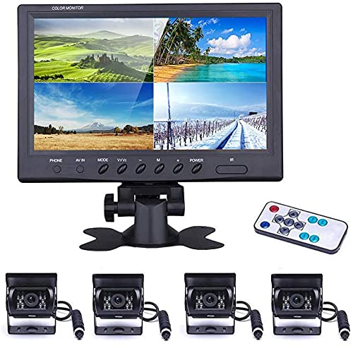 9 Inch 4-Split Vehicle Backup Camera System - 2 Front & 2 Rear View Cameras with 170° Wide Angle, 18 IR Night Vision, IP67 Waterproof (12-35V) - Perfect for Trucks, Buses, SUVs & Trailers - Parking Assistance & Blind Spot Monitoring