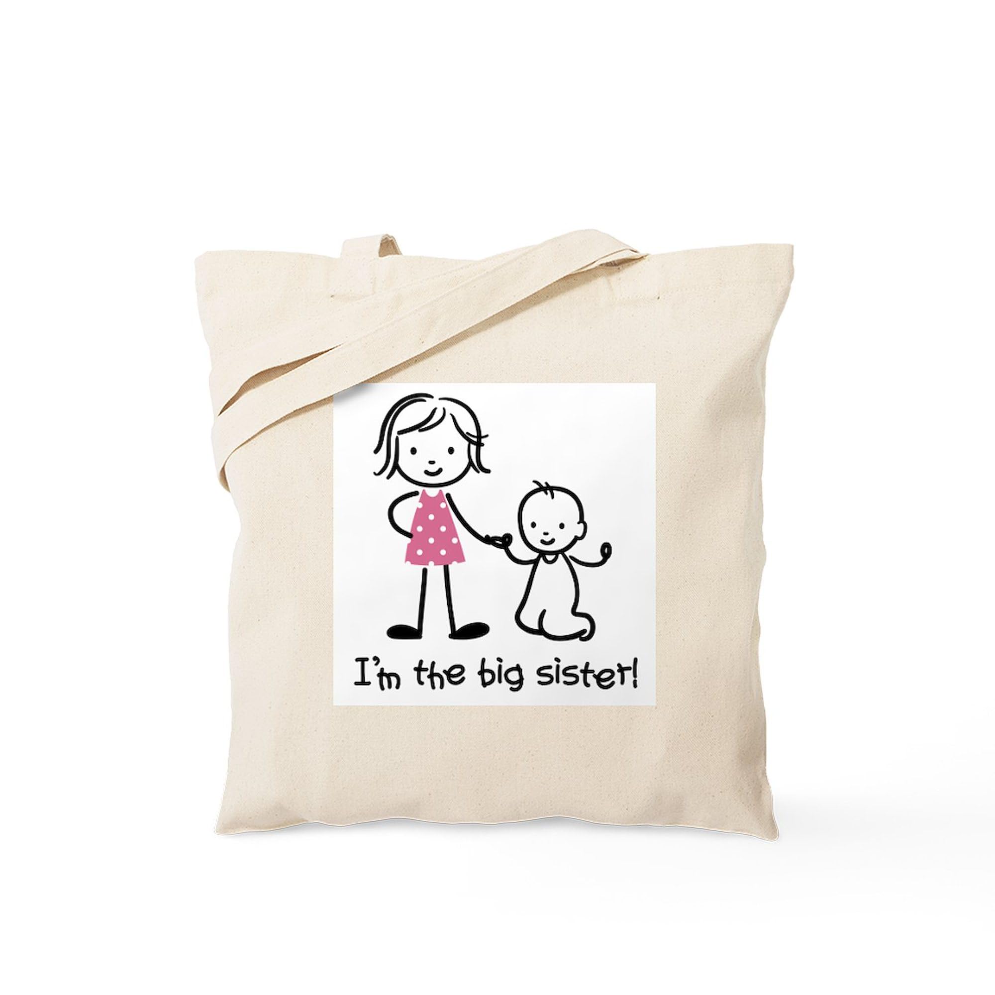 Big Sister Stick People Tote Bag - Natural Canvas Reusable Shopping Bag for Women | Eco-Friendly Grocery Tote for Sisters, Beach, Work & Everyday Use