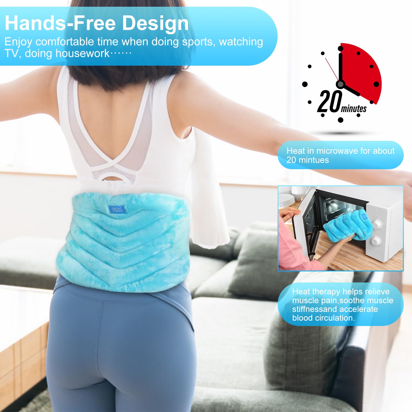 Microwavable Heating Pad for Back Pain Relief - Moist Heat Therapy for Neck, Shoulder & Stomach - Unscented & Reusable - Perfect for Home, Office & Travel Use