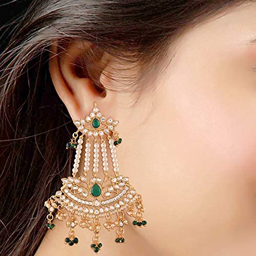 Exquisite Gold Plated Indian Wedding Bollywood Kundan Pearl Dangler Drop Earrings for Women (E2636-1) – Perfect for Bridal Jewelry, Festive Occasions & Cultural Celebrations