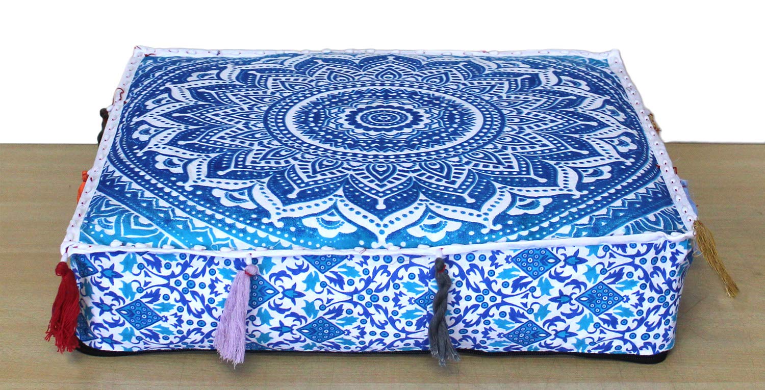ICC Large Square Cotton Mandala Cushion Cover - Blue Ombre 18