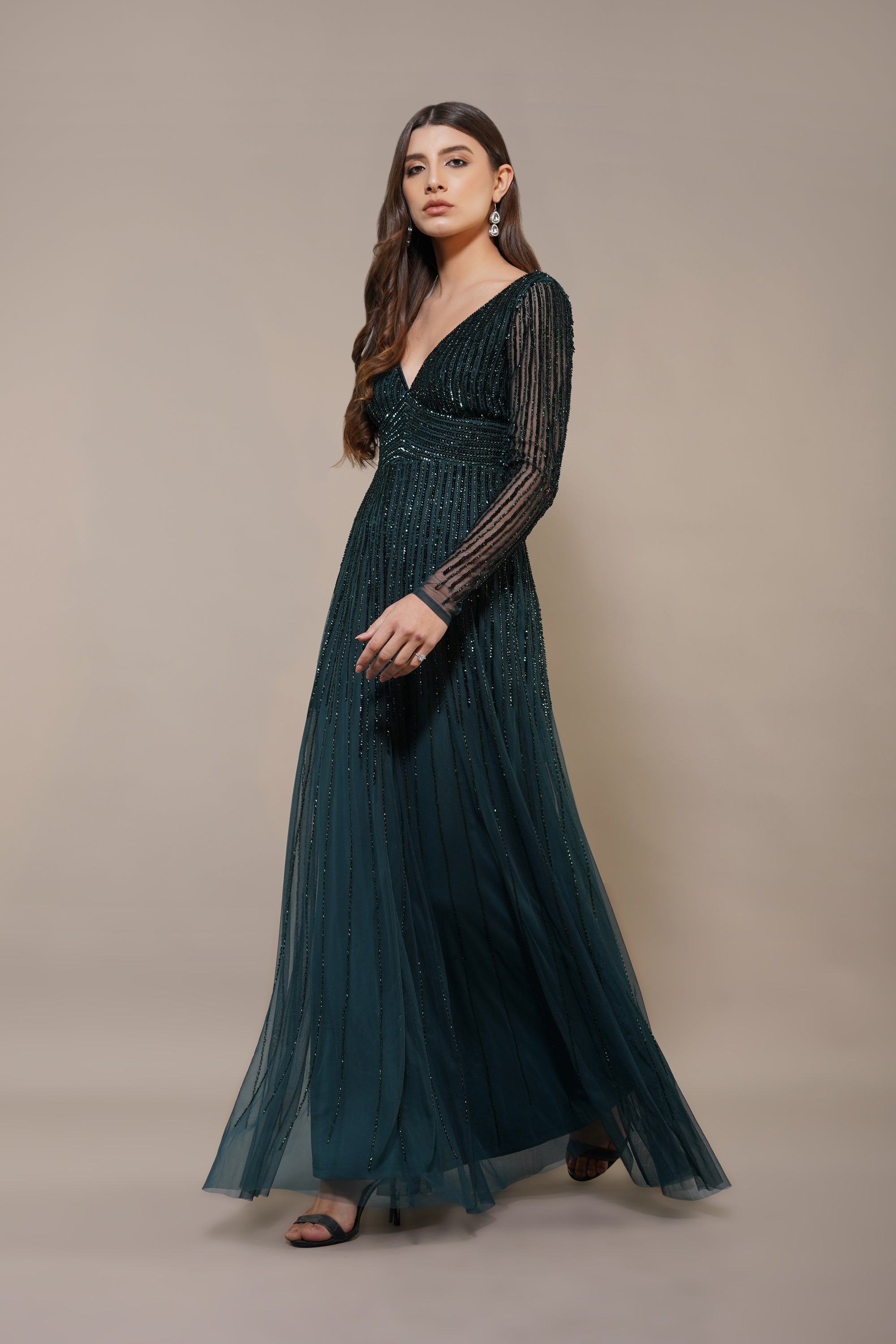 Laura Embellished Maxi Dress in Emerald Green - Elegant Long Formal Gown for Weddings, Parties & Special Occasions | Plus Size Options Available