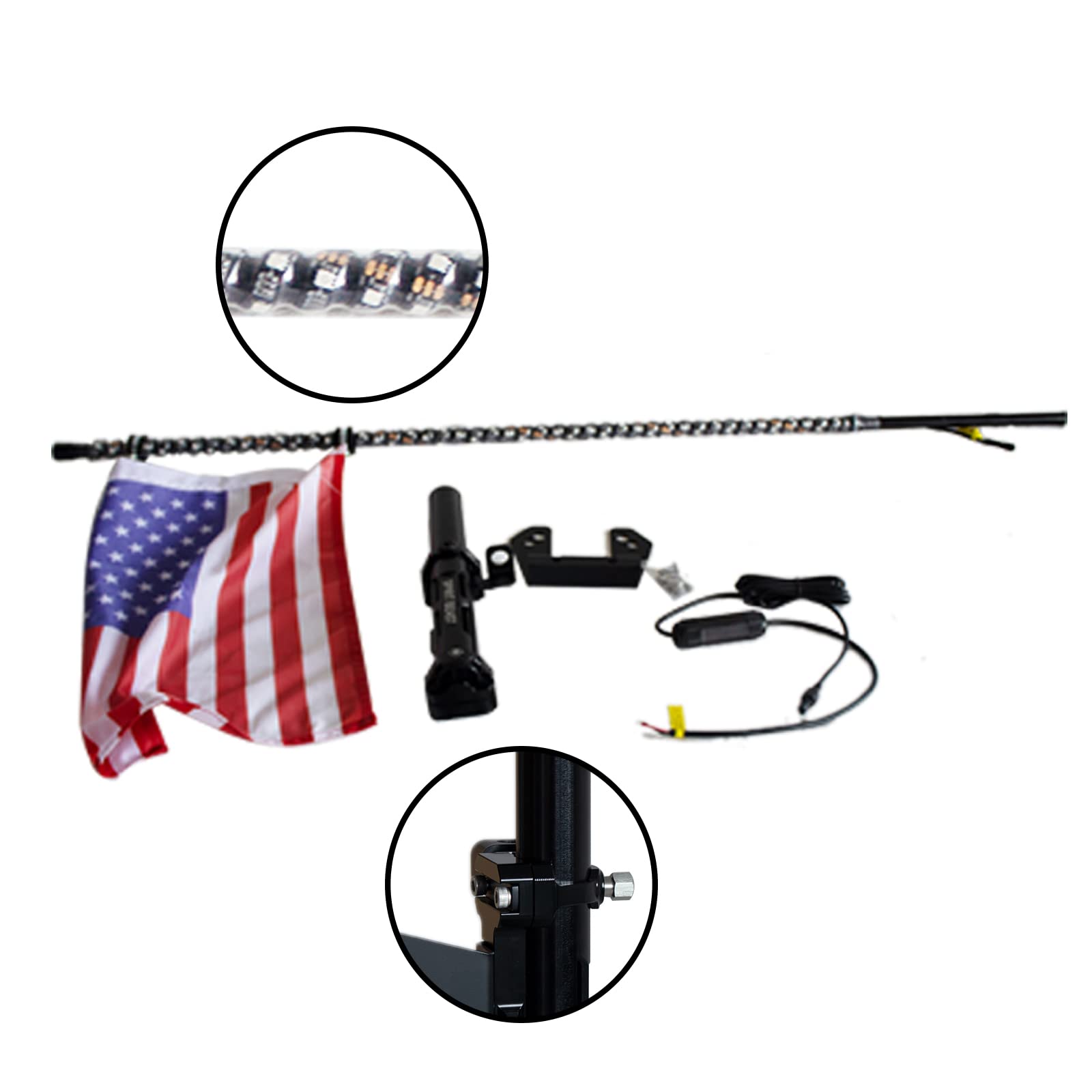 LED Whip Lights for Trucks with Remote Control - 366 Color Modes & 9 Brightness Levels - Compatible with 2015-2020 Ford F150 - Includes Flag Pole Holder (47in, With Flag) - Perfect for Off-Roading, Camping & Truck Shows