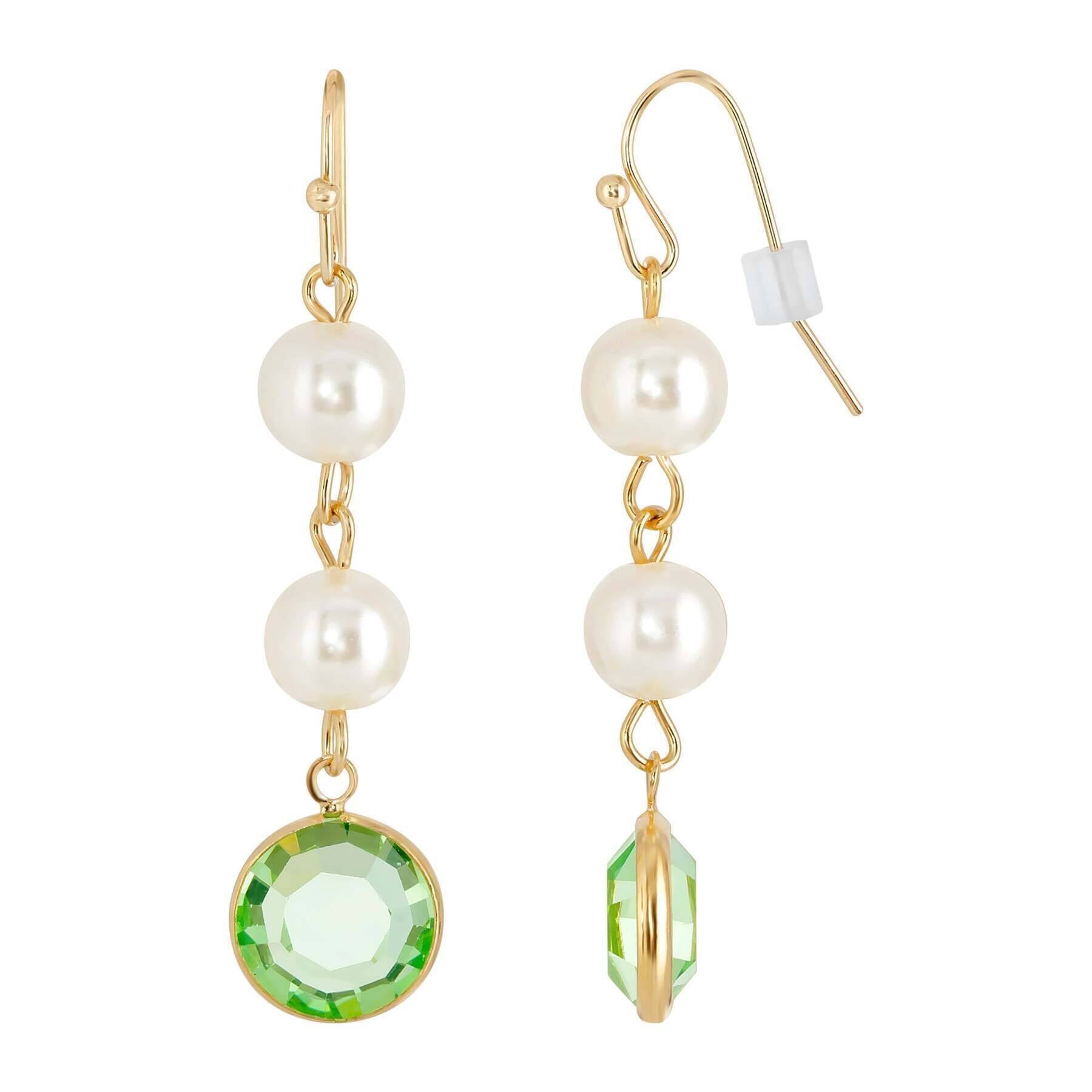 1928 Jewelry Channel Austrian Crystal & Faux Pearl Drop Earrings for Women - Elegant Dangle Earrings for Party, Wedding & Evening Wear