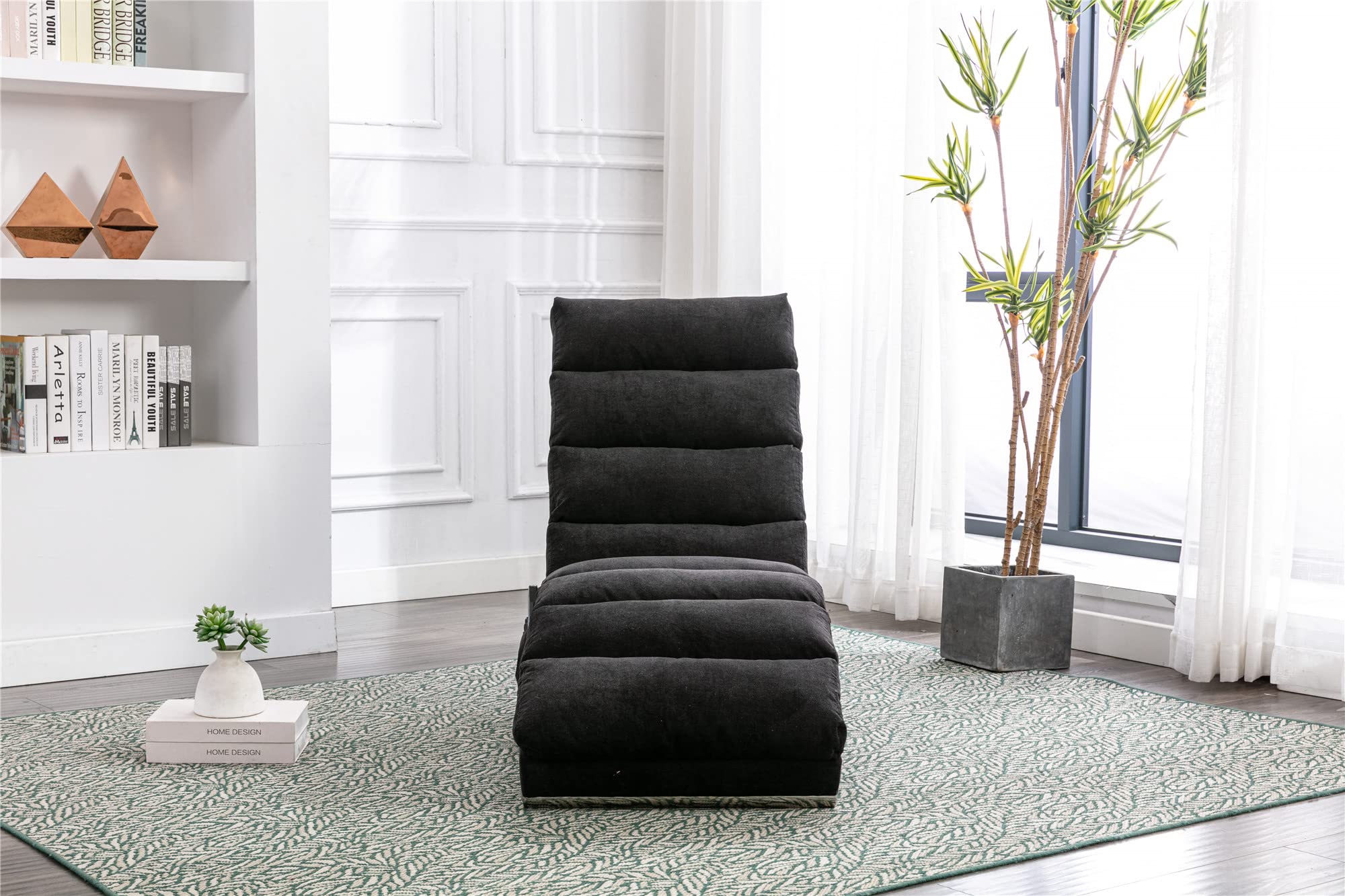 Electric Recliner Massage Chaise Lounge Chair - Ergonomic Linen Accent Chair with Adjustable Backrest, Modern Long Lounger for Living Room, Office or Bedroom (Black) - Perfect for Relaxation, Reading & Napping