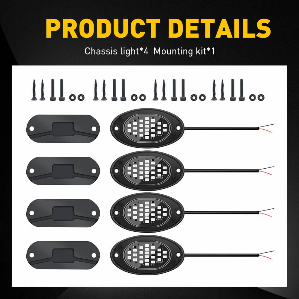 Universal LED Rock Lights for Cars, SUVs, Jeeps, ATVs, UTVs, Trucks & Motorcycles - 24-LED Underglow Lighting Kit for Off-Road Adventures & Night Driving