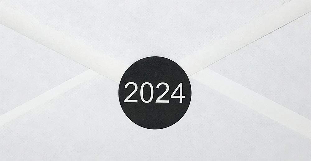 InStockLabels 2024 Year Stickers (Black) - 1.5 Inch Round Stickers, 500 Labels Per Roll - File Folder Labels, Year End Organization Stickers for Office, Home & School Use - Perfect for Calendar Marking, Storage Box Labeling & Planner Decoration
